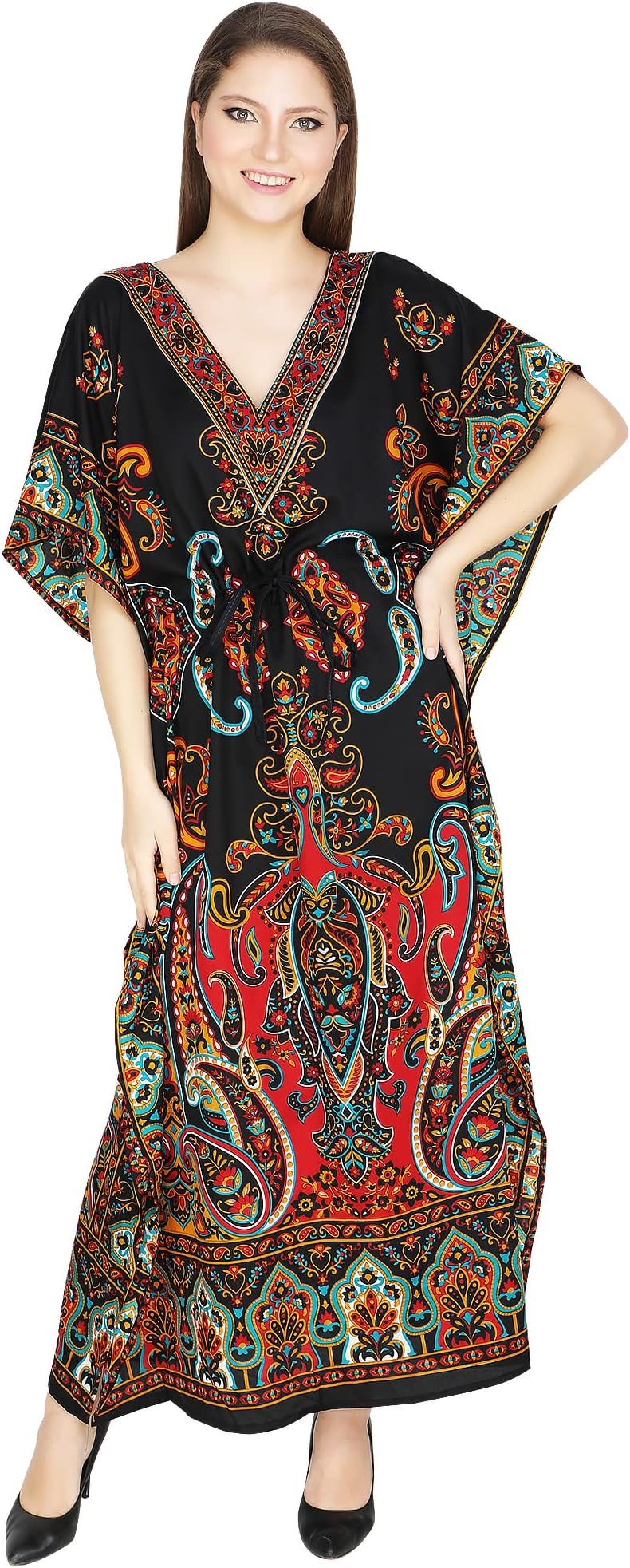 Women Ladies Oversized Maxi Kimono Loungewear Nightwear Kaftan Tunic Caftan Nightgown Sleepwear House Dress (Free Size)