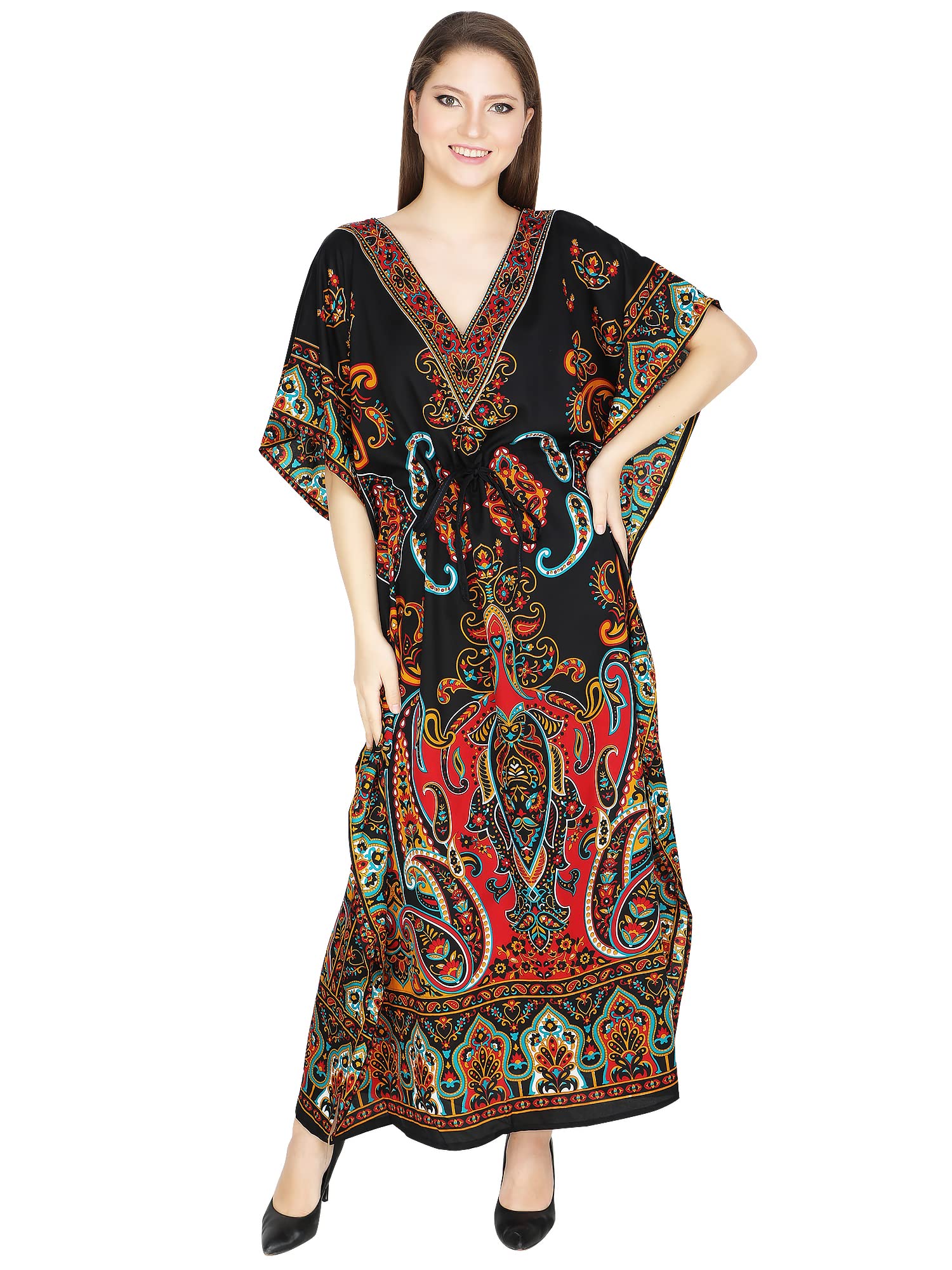 Women Ladies Oversized Maxi Kimono Loungewear Nightwear Kaftan Tunic Caftan Nightgown Sleepwear House Dress (Free Size)