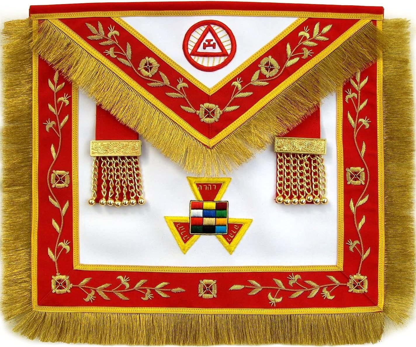 BRICKS MASONS Past High Priest Royal Arch Chapter Apron - Red Velvet with Fringe Tassels