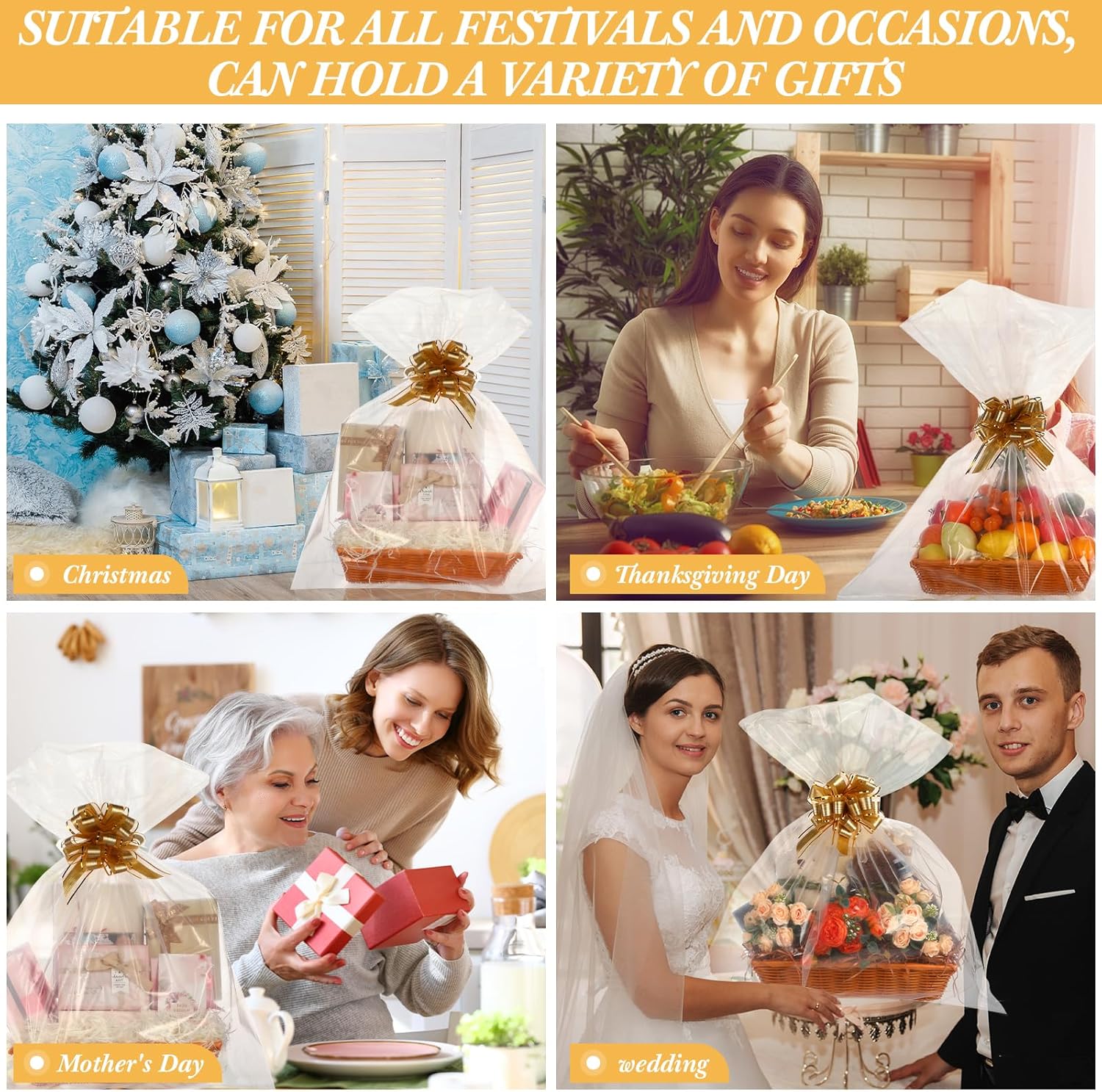 Yaomiao 24 Set Large Baskets for Gifts Empty Bulk 15.7 x 11.8 x 3.1 Inch Thanksgiving Christmas Basket with Bag and Pull Bow Large Empty to Fill Gifts for Wedding Birthday Party