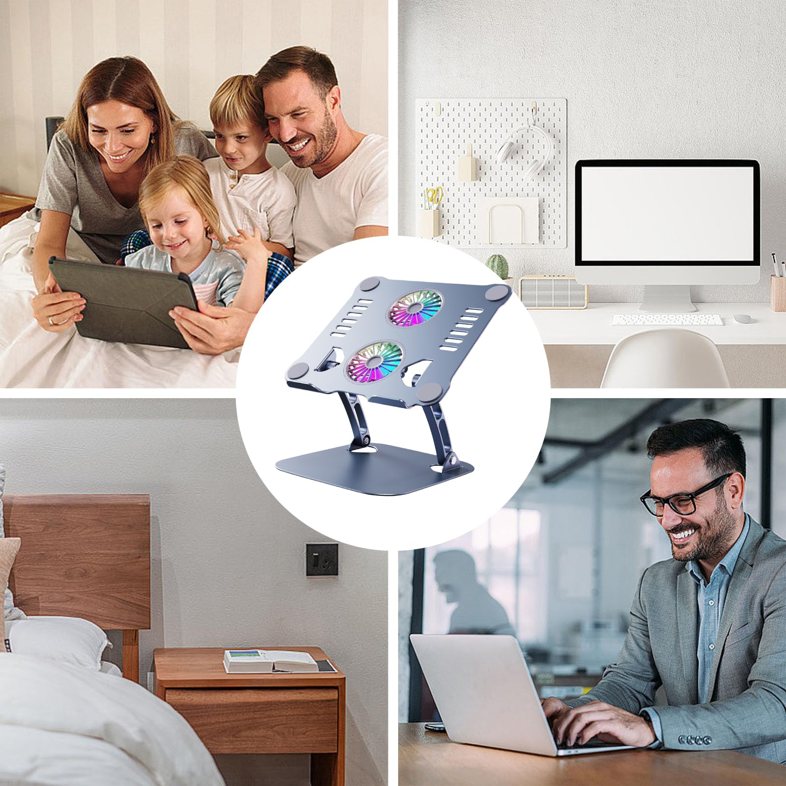 Wentylator stoj?cy laptopa, regulowana podk?adka ?odz?ca | sk?adana ergonomiczna podpórka, metalowa wentylowana podpórka do zapobiegania przegrzaniu, podró? do domu i do u?ytku w ?ó?ku