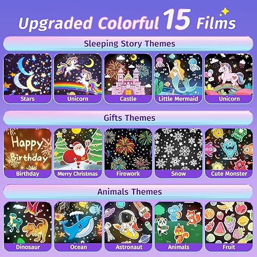 Miniatura 8 de Paquete de regalo regalos de unicornio para niñas, luz nocturna de 15 películas+10 sonidos relajantes musicales, proyector de luz nocturna para