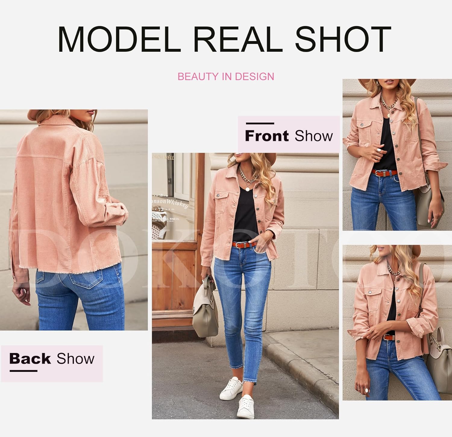 Dokotoo Womens Corduroy Jackets Button Down Long Sleeve Casual Shacket Coats Outwear - Image 4