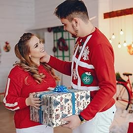 GIOLNIAY Rustic Christmas Wrapping Paper for Kids Adults - Vintage Holiday Gift Wrap with Plaid Farmhouse, Stars, and Pine Trees - 4 Jumbo Sheets, 28 x 40 Each (31 sq. ft ttl), Easy to Store