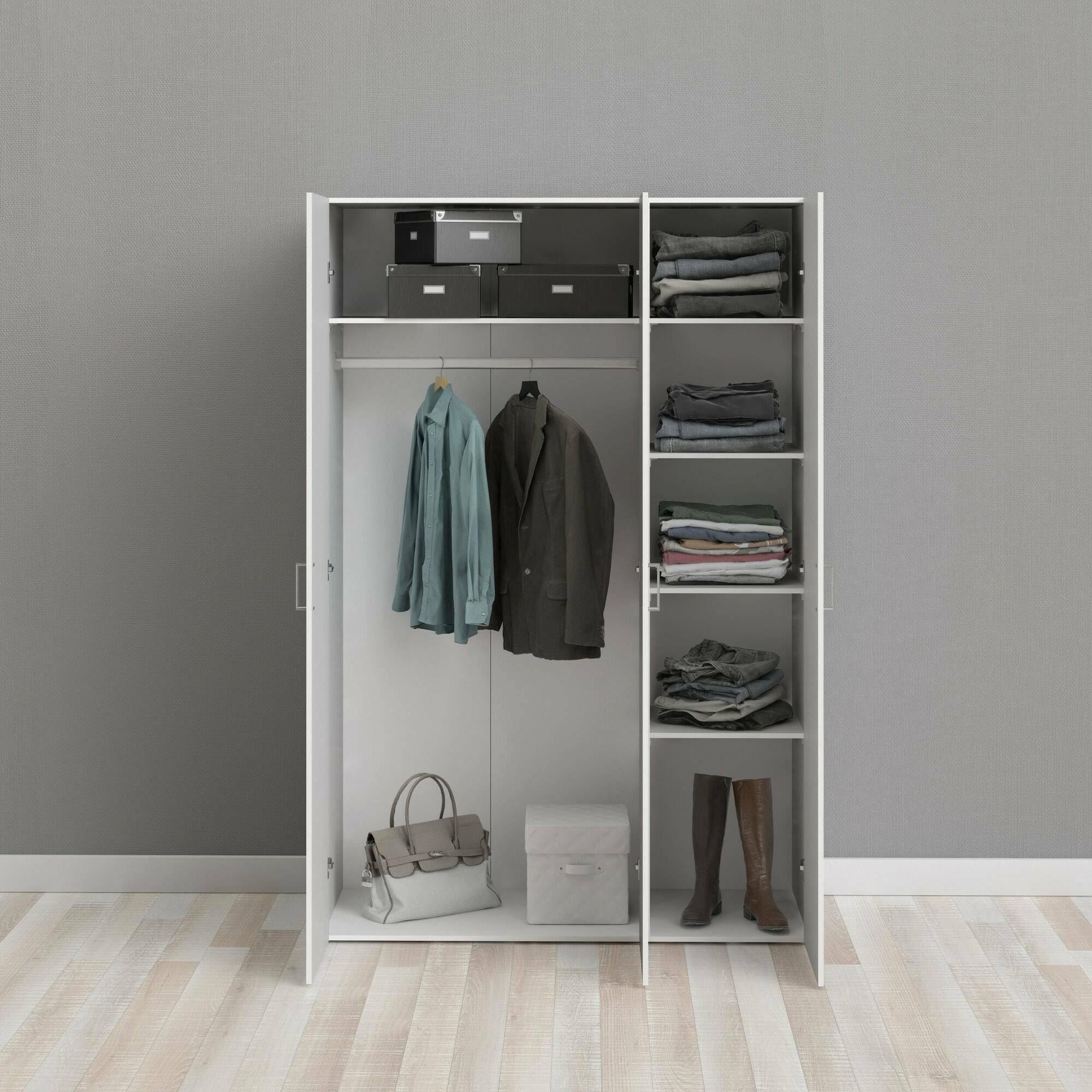 Dmora - Guardaroba 3 ante Danielle, Mobile camera da letto, Cabina armadio portabiti, Armadio appendiabiti, 115x49 h175 cm, Bianco