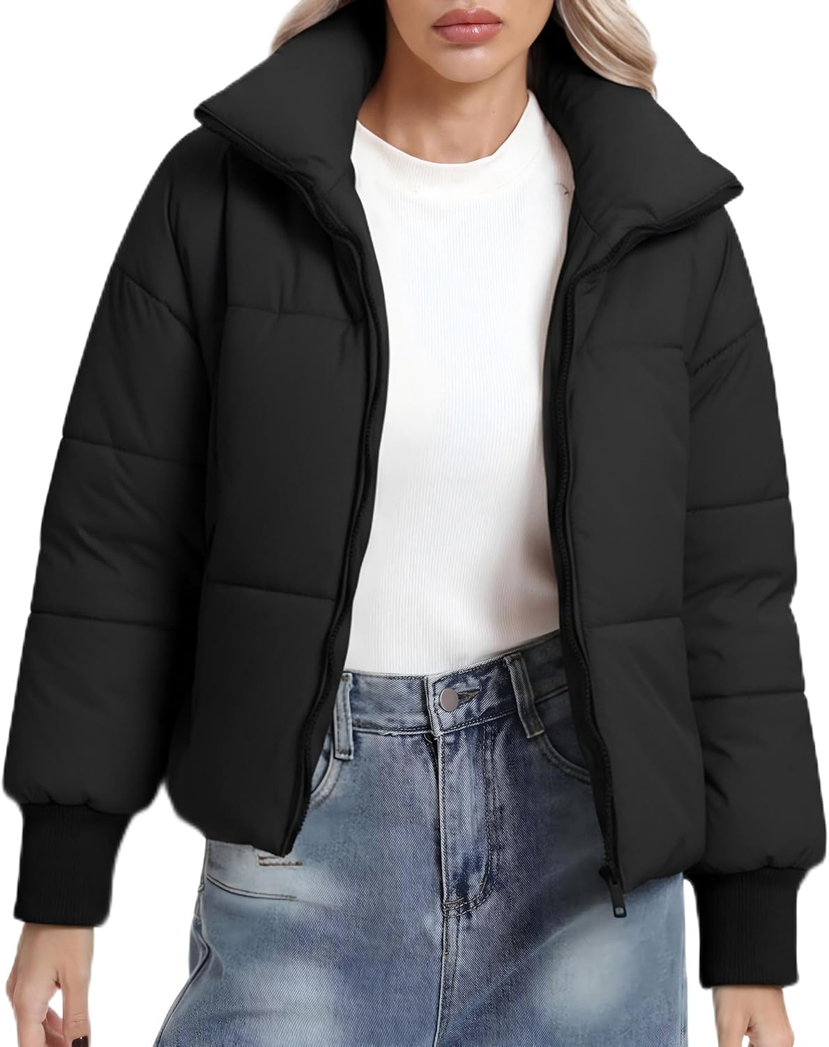 BenBoy Women's Winter Puffer Jacket Short Cropped Padded Baggy Crop Warm Quilted Jackets Short Casual Outerwear Coats