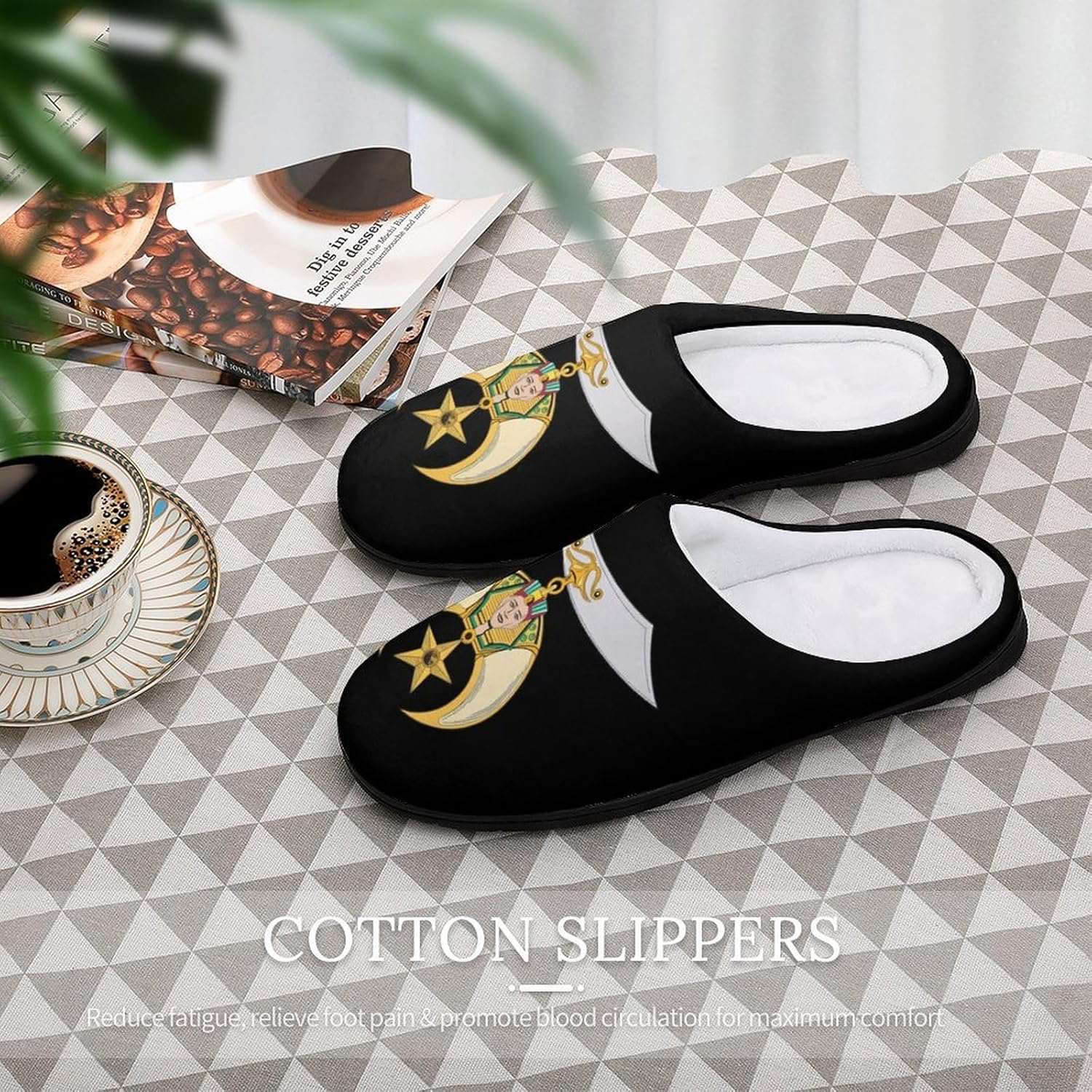 Shriner Logo Women's House Slippers Memory Foam Warm Shoes Spa Rubber Sole Indoor Outdoor