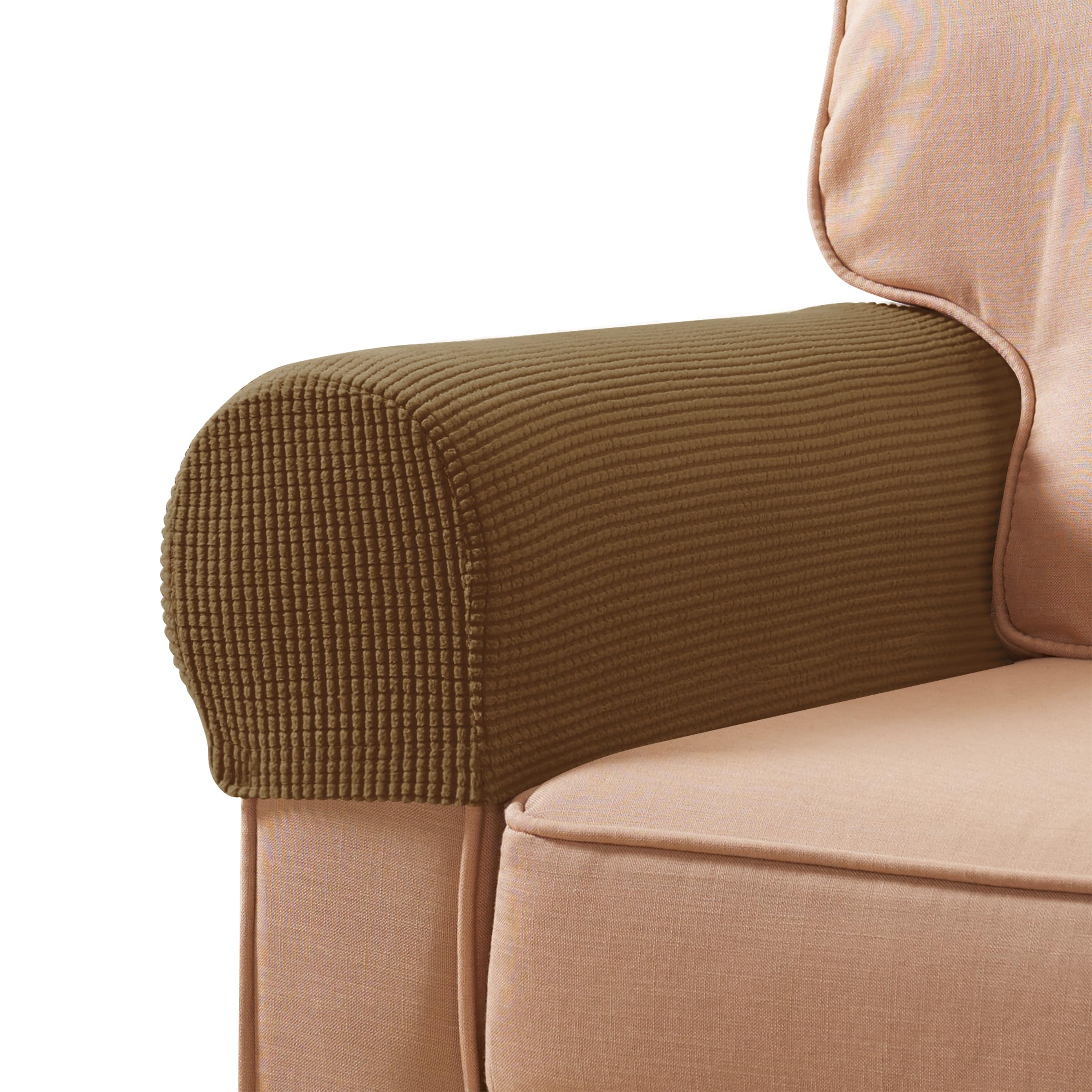 Photo 1 of SUBRTEX Stretch Couch Arm Covers Set of 2, Checkered Sofa Arm Slipcovers, Anti-Slip Armrest Covers for Recliner and Armchairs, Pet Proof, High Stretchy, Hook & Loop Tape, Coffee