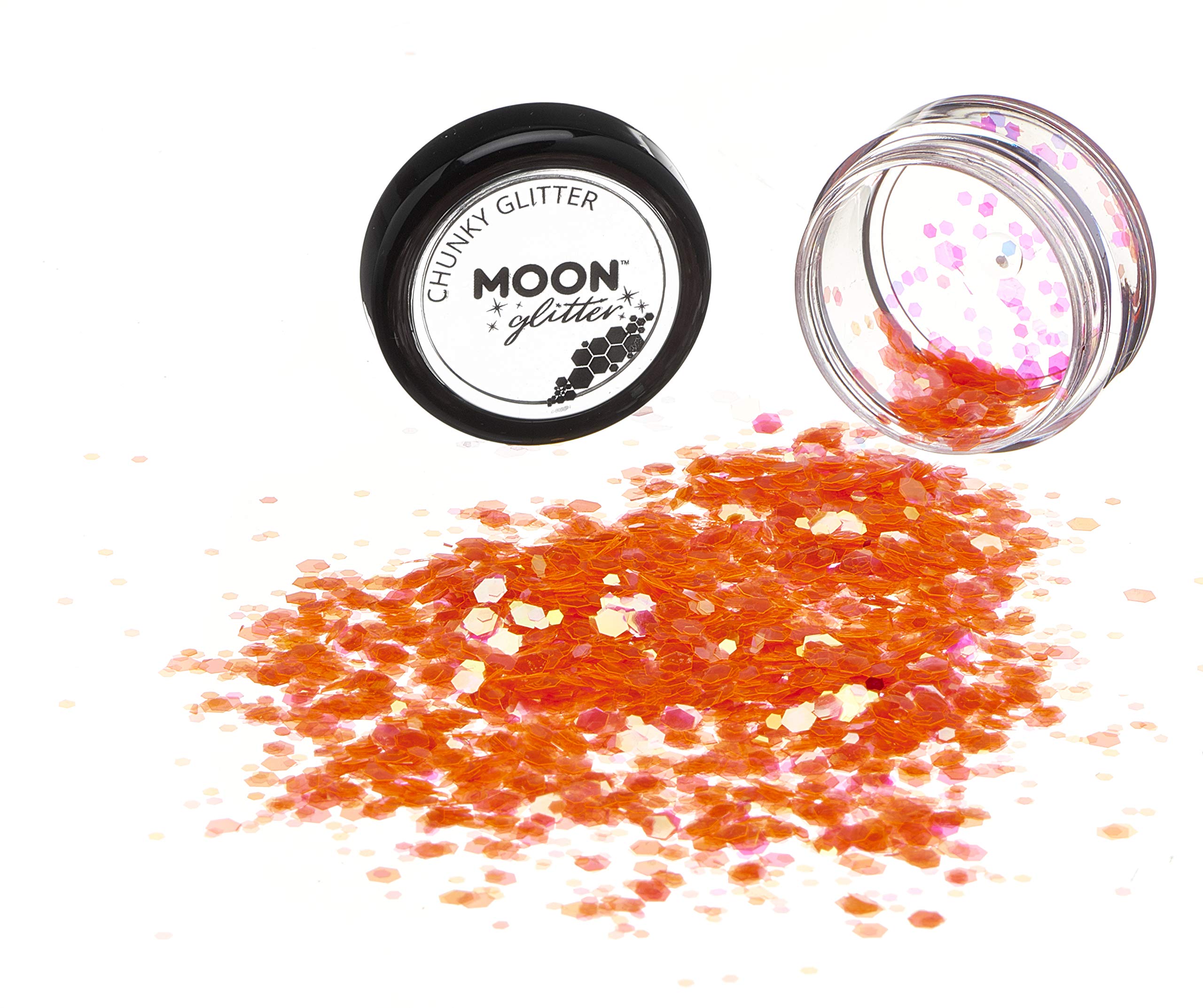 Iridescent Chunky Glitter by Moon Glitter - Orange - Cosmetic Festival Makeup Glitter for Face Body, Nails, Hair, Lips - 3g - Image 3