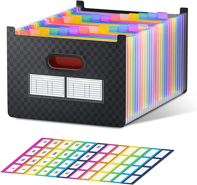 ThinkTex 24 Pockets Expanding File Folder, Upright & Open Top, A-Z Colorful Tabs, Larger Capacity Accordian Folder, Teacher Supplies