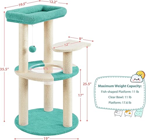 Miniatura 15 de Yaheetech Árbol para gatos, torre de gato de 35.5 pulgadas para gatos de interior, casa para gatos con postes rascadores y perca acolchada y cápsula