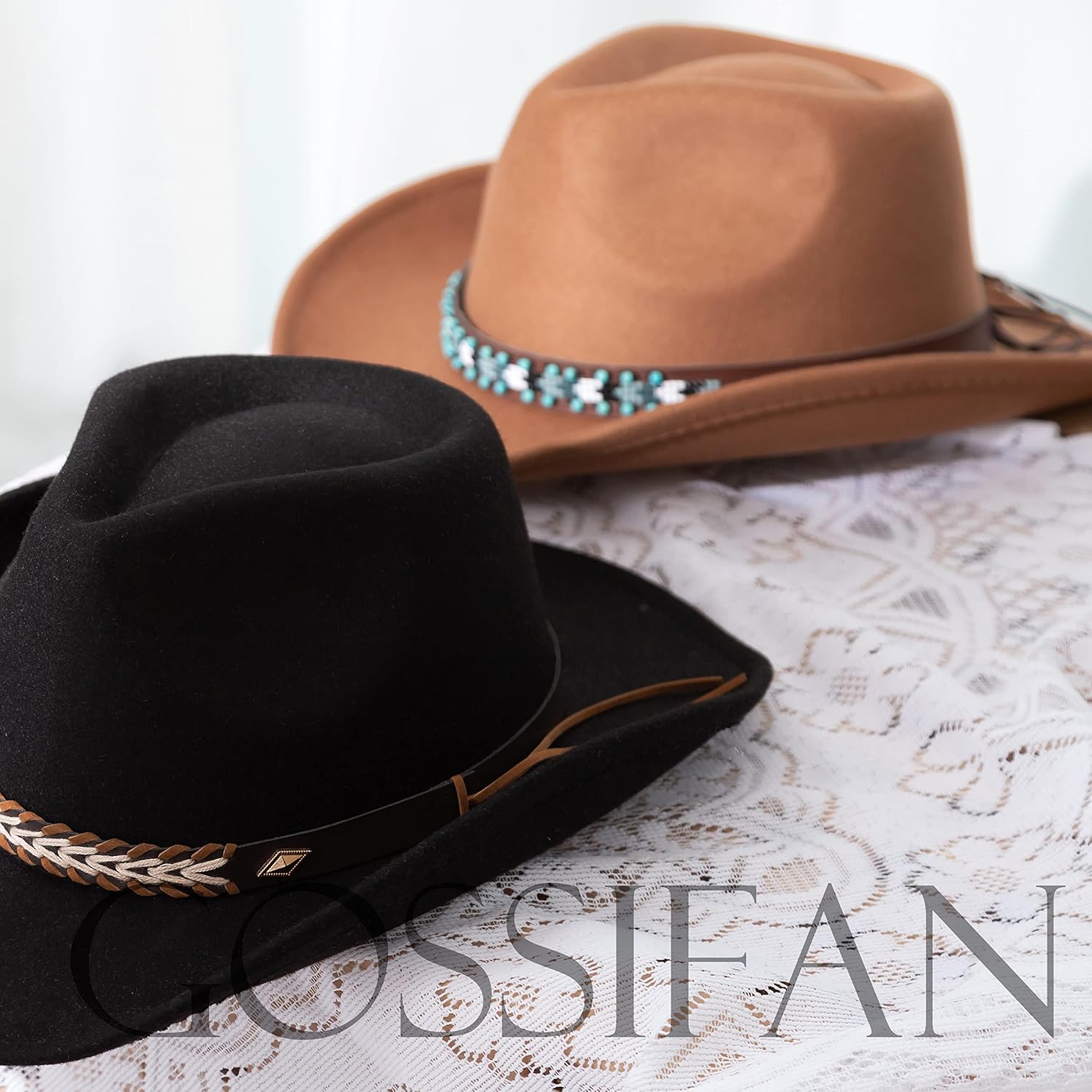 Gossifan Western Cowboy & Cowgirl Hat Felt Wide Brim Women Men Fedora Hats - Image 5
