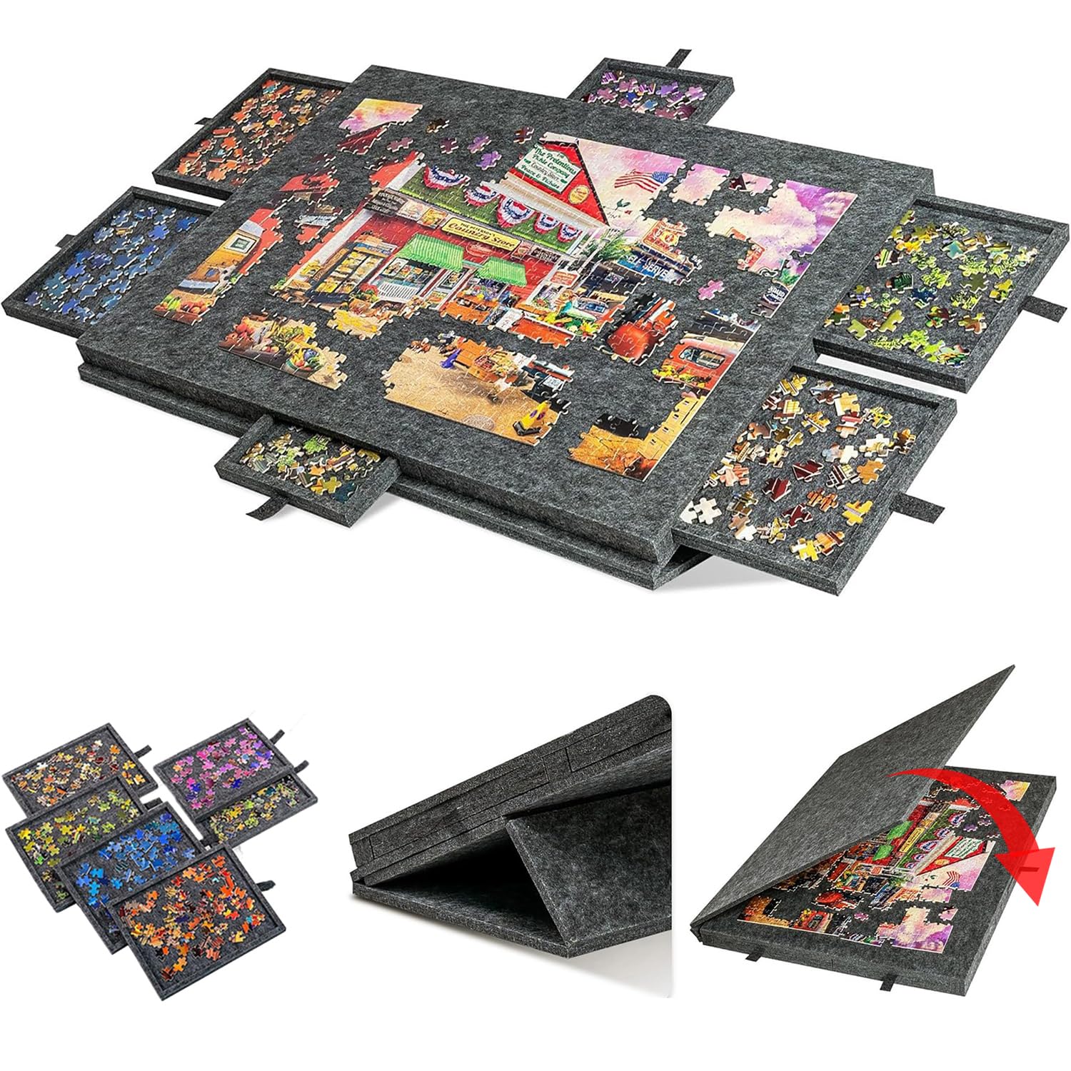 Mesa para Puzzle,Mesa de Rompecabezas 2 en 1 inclinable,Equipada con 6 cajones y bandejas - Puede Contener 1000 Piezas de Rompecabezas,Tablero de Rompecabezas de Fieltro Ligero,para Juegos,Regalo