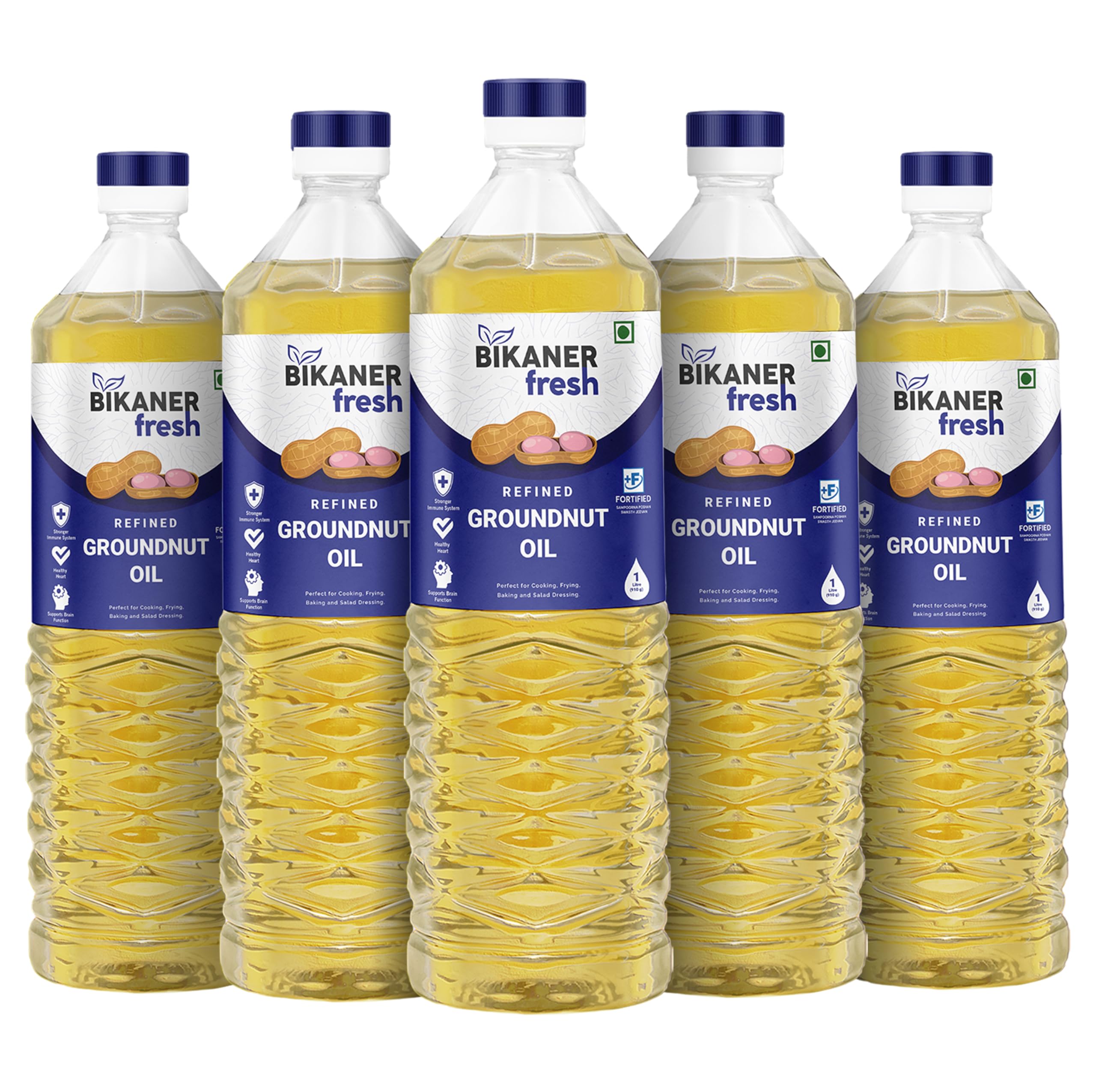 Bikaner Fresh Groundnut Oil, Enriched with Vitamins A & D2, Healthy Cooking Oil, Best Edible Oils for Cooking, 5 Litre Bottle (1 Litre x 5)