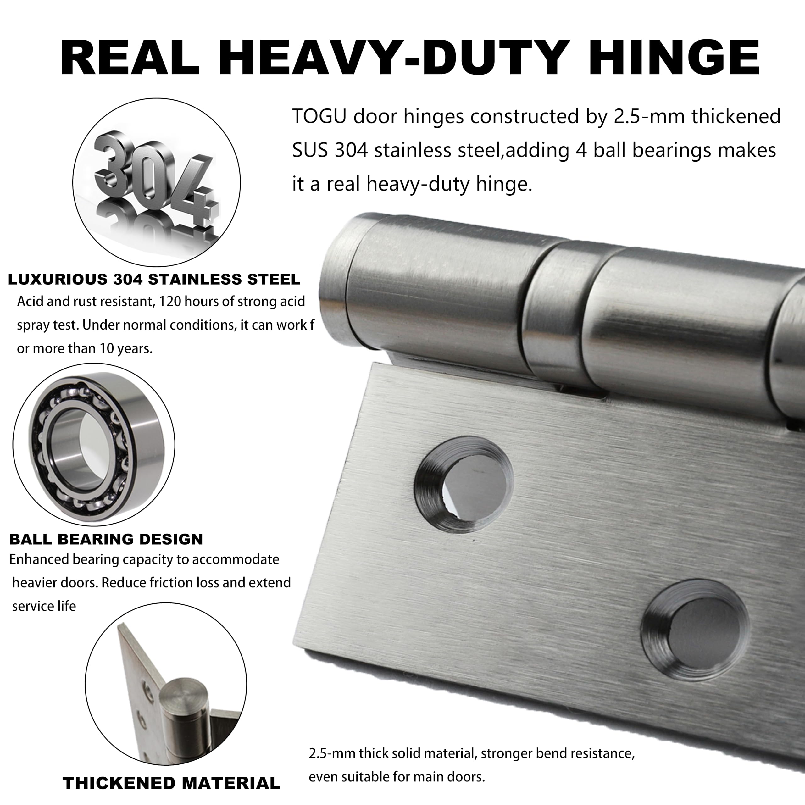 National Security Stud 4 Inch 5/8 Radius Corner Door Hinges Black 3 Pack