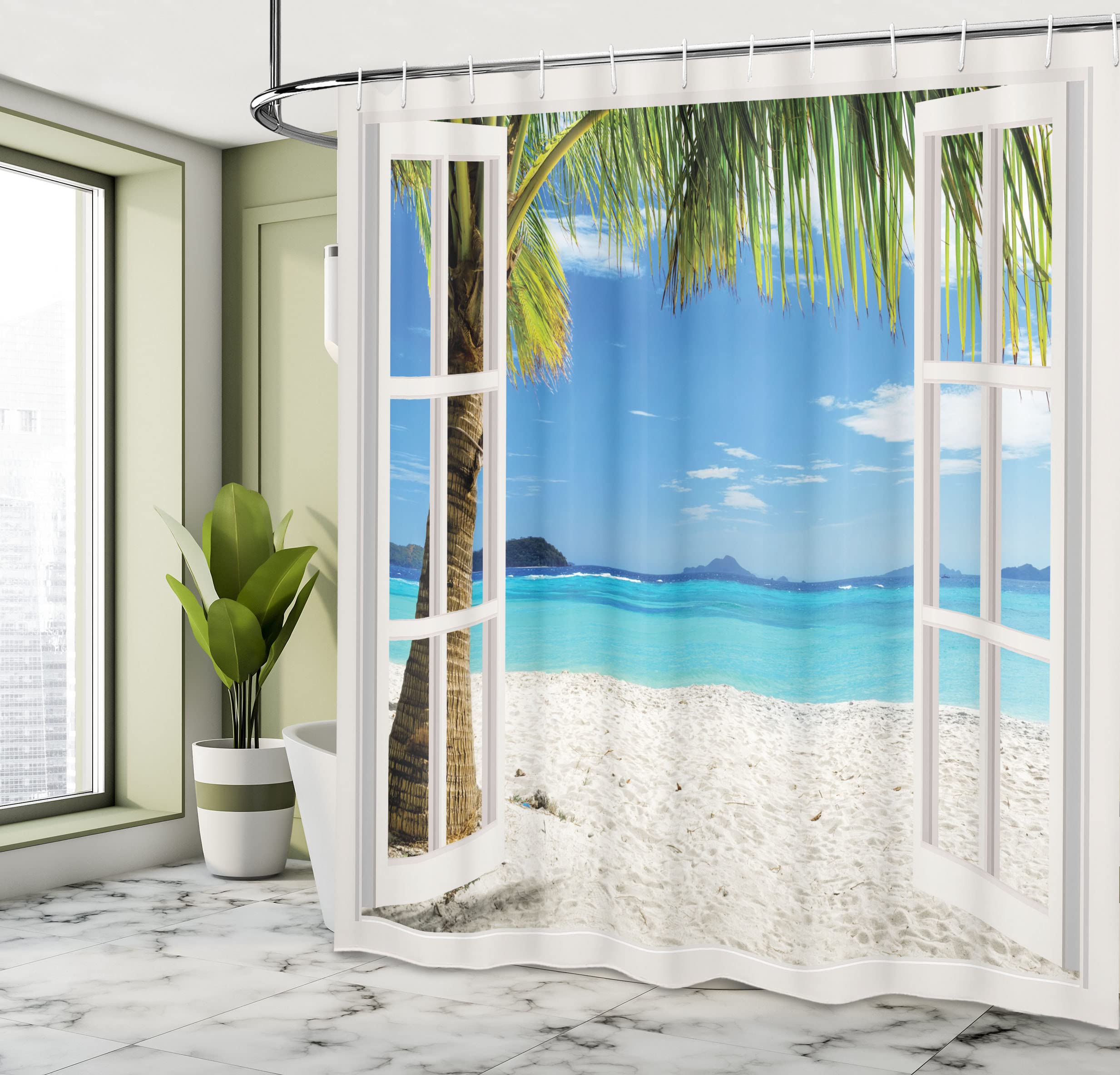 Cortina De Baño Con Mapa De Isla Tesoro - 175x200 Cm, Material Resistente Al Agua, Diseño Vintage Beige/marrón