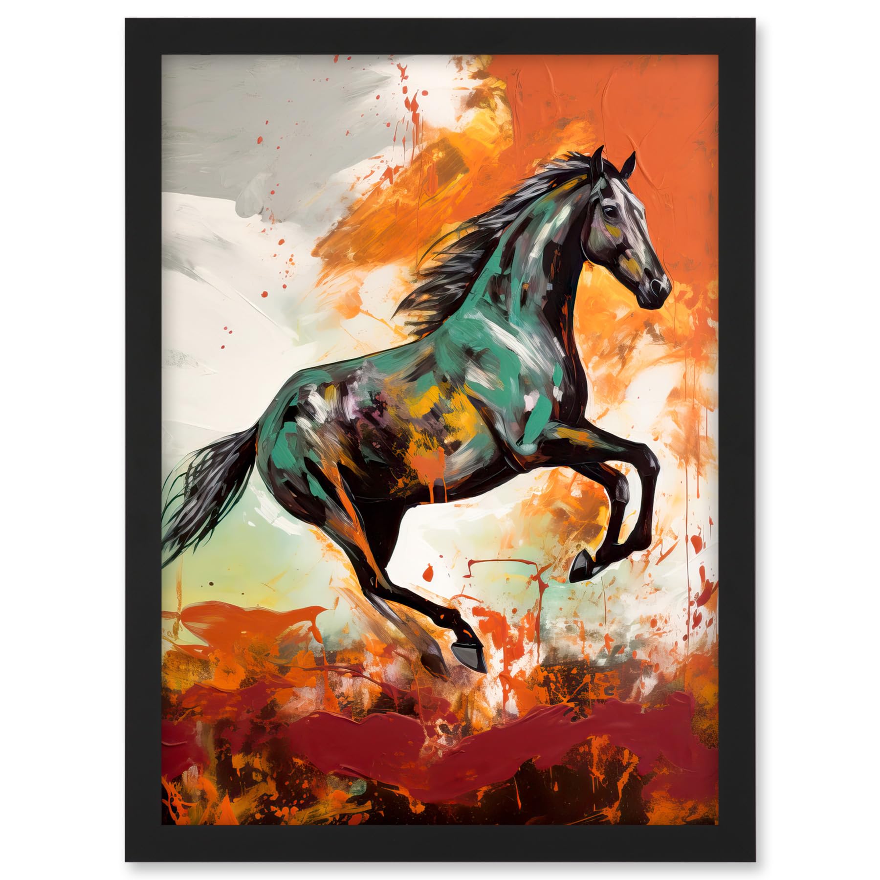 Artery8 Wild Horse Galloping Across a Barren Landscape Artwork Framed A3 Wall Art Print