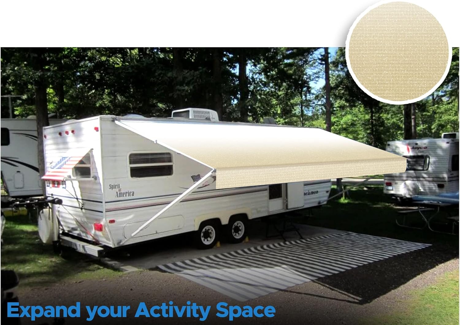 SunWave- RV Awning Fabric Replacement | RV Electric Awning Fabric Replacement | Premium Vinyl RV Canopy | Awning Replacement (16', Camel Fade)