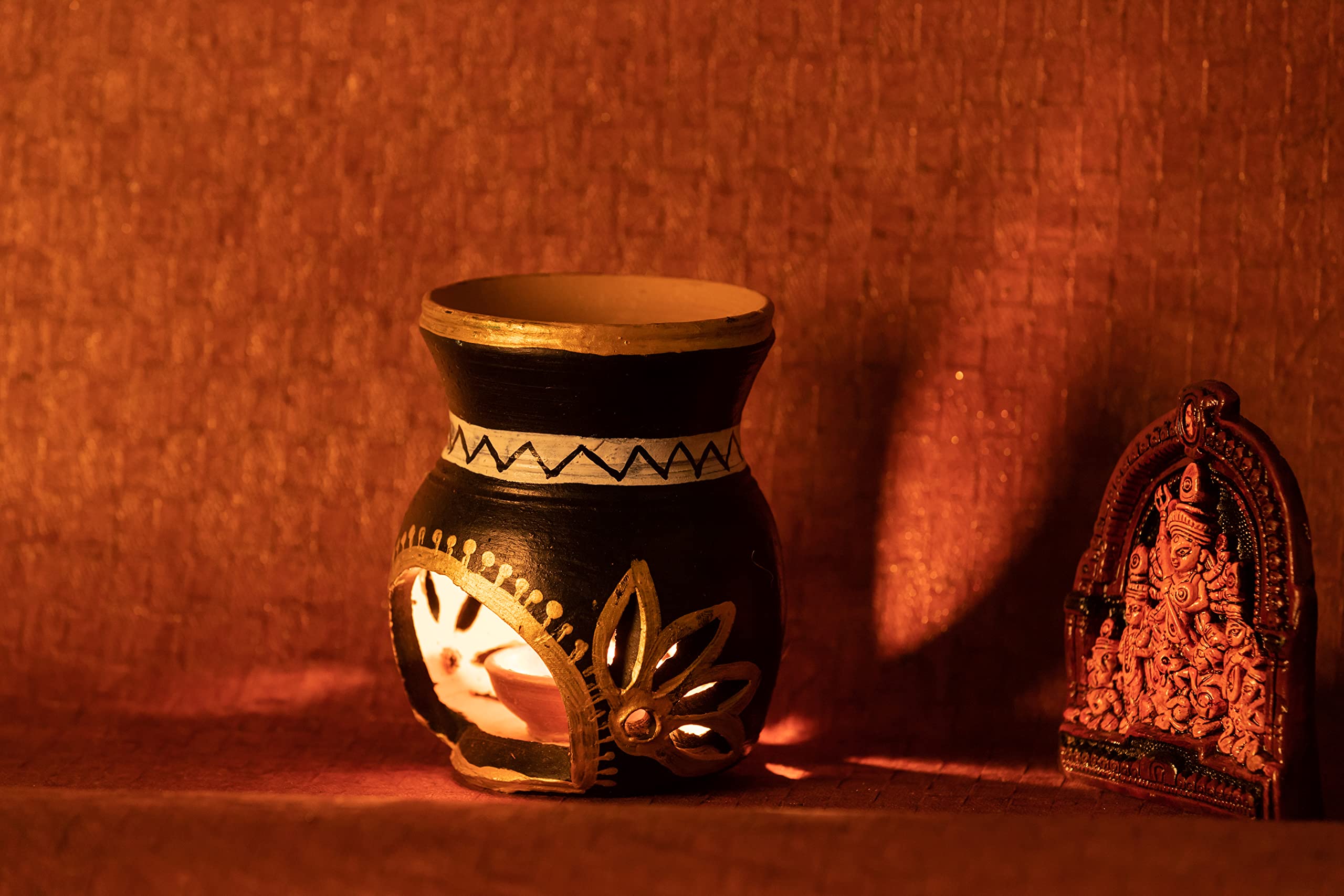 Karru Krafft Handcrafted Terracotta Oil Diffuser/Kapoor Burner/Candle Holder and Durga Idol Set for Home Fragrance, Pooja Decor, Festive Decor, Diwali Decor, Home Deco(KKTCDF-217899BLACKOILDIFFUSER) - Image 4 thumbnail