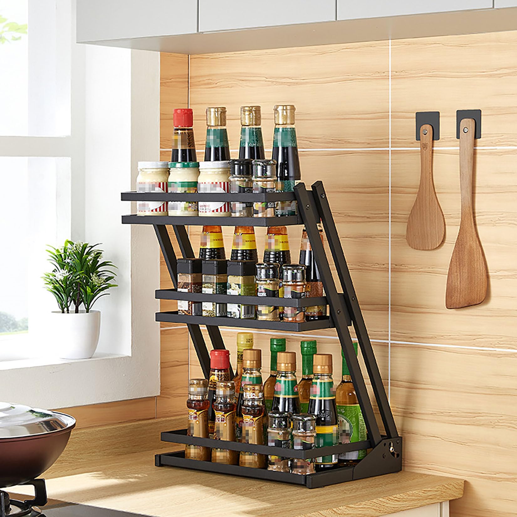 Estante plegables para especias,2/3 Niveles Especiero Para Cocina,Multifunción Organizador Encimera,Ahorro de Espacio Racks de Almacenamiento para Condimentos/Especias,Fácil de almacenar