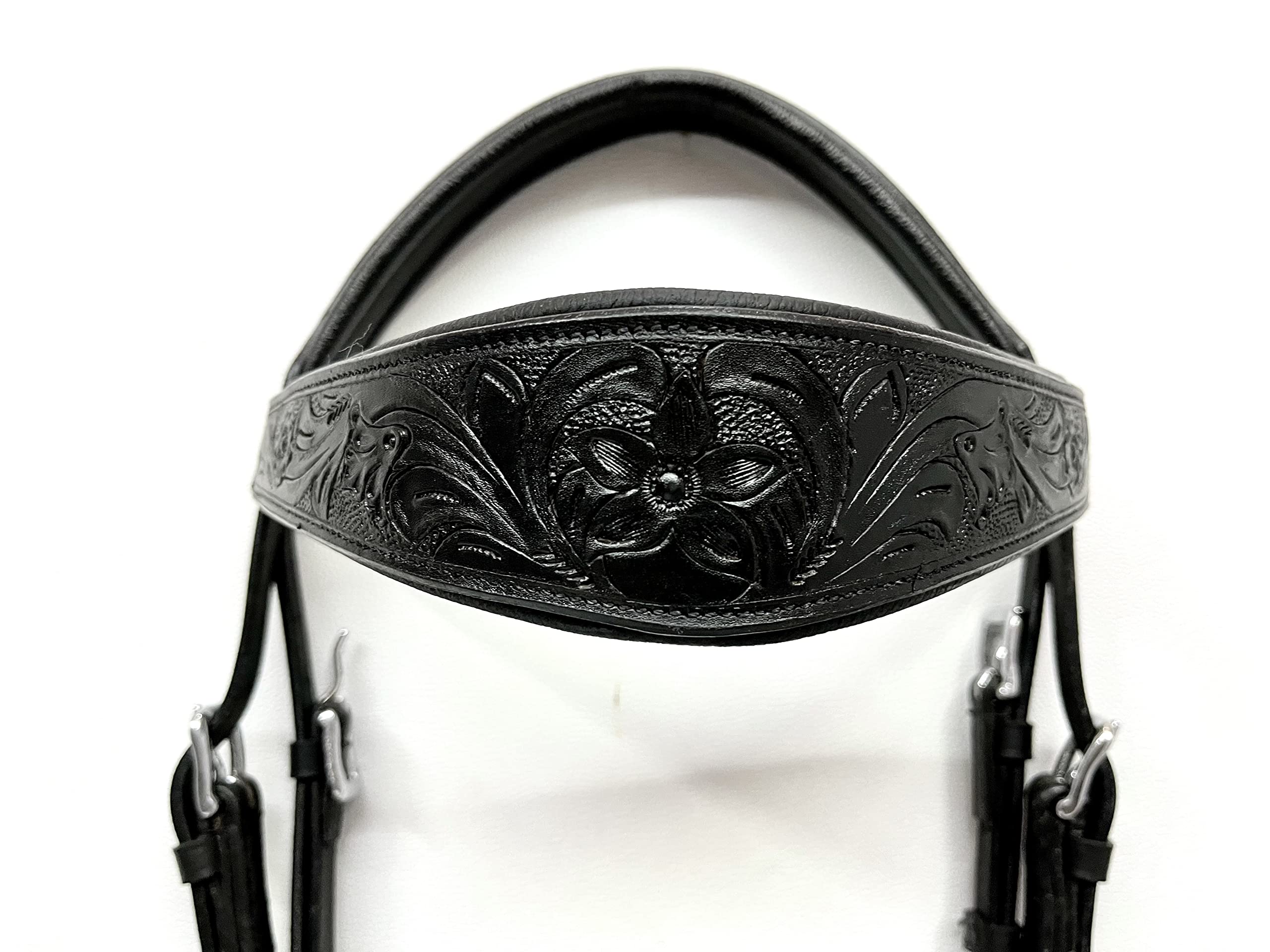 Sidepull Trensenzaum ohne Gebiss Designer-Handschnitzerei Schwarz oval