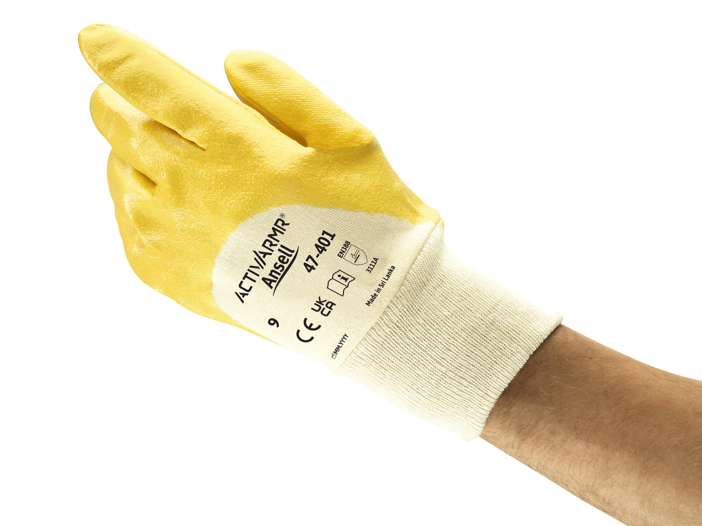 Ansell ActivArmr 47-401 Gants de travail de sécurité, Protection mécanique, Taille 7(S), Jaune (12 Paires)