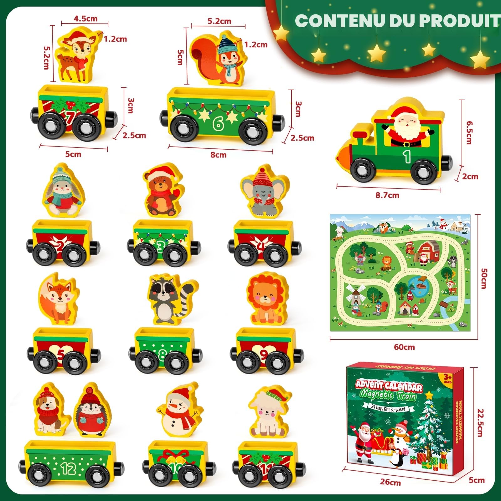 Calendrier de l'Avent 2026 Enfant, Calendrier Avent Kinder Bebe Train Magnétique en Bois, 24 Jours Calendrier de l Avent Jouet Éducatif Jeux Montessori Cadeaux de Noël pour Filles Garçons