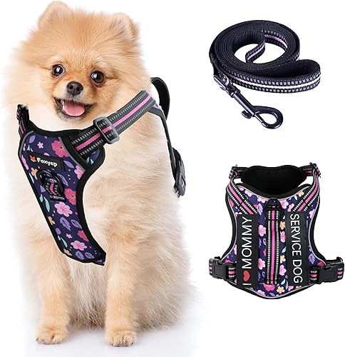 Miniatura 6 de Foxyep Arnés de chaleco sin tirones para perro con asa de fácil control, correa reflectante para caminar, ajuste cómodo para perros pequeños, arnés