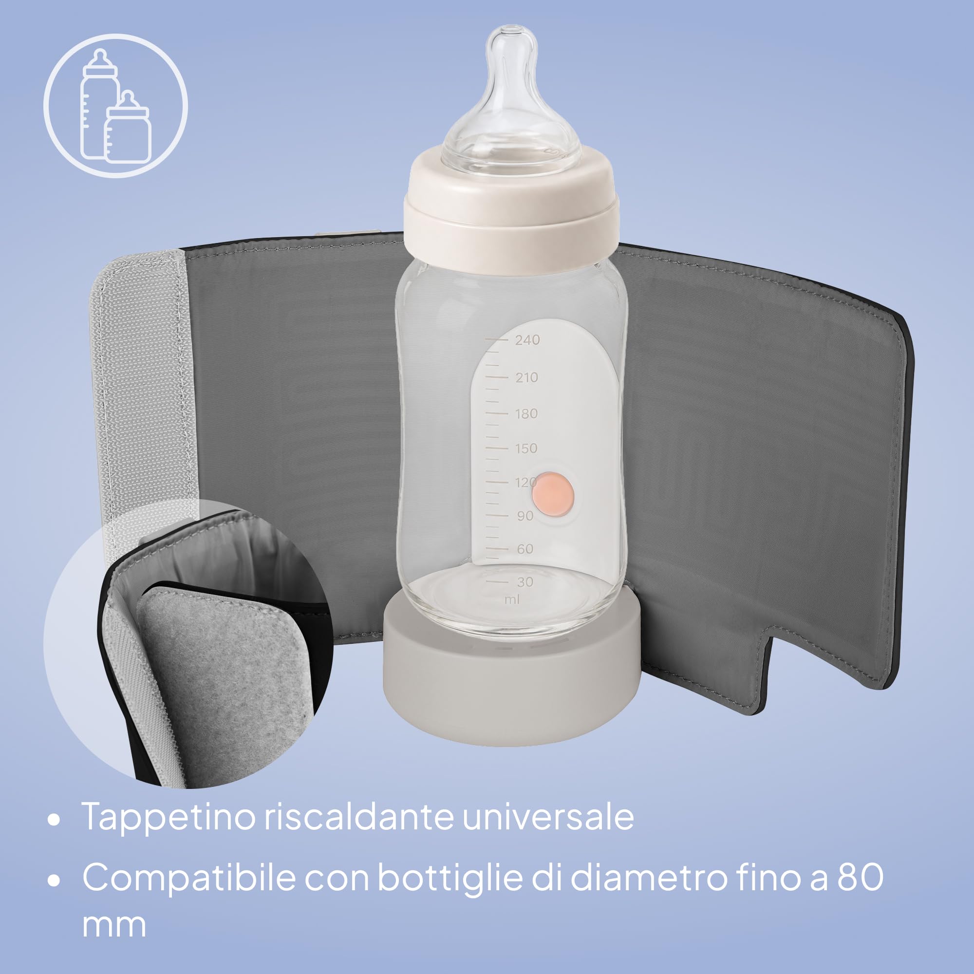 LIONELO Thermup Go Evo Scaldalatte Portatile per Biberon | Mantiene Caldi i Liquidi, 5 Temperature da 38 a 50°C, Ricarica USB-C e Autonomia fino a 9 Ore