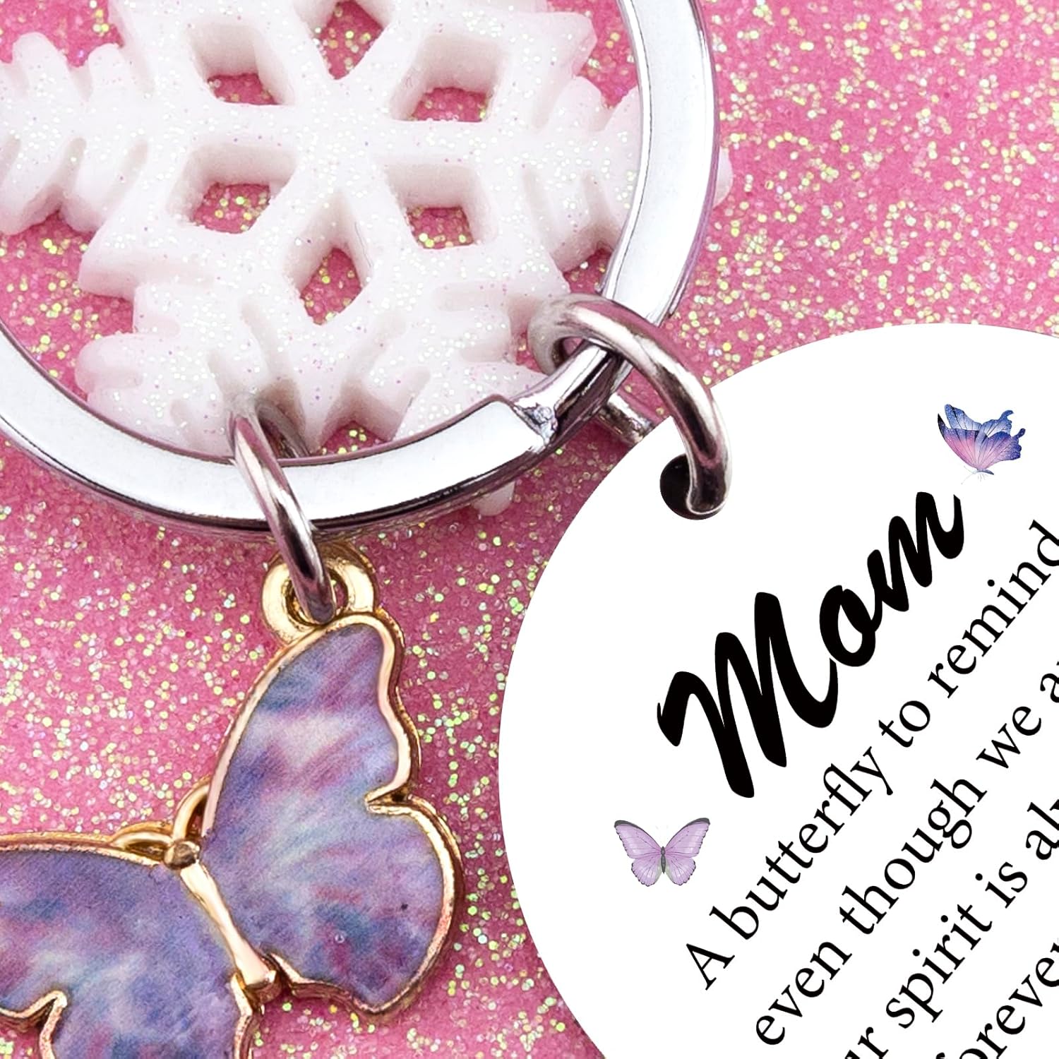 Memorial Keychain for Loss of Mom - Butterfly Design - Silver - Stainless Steel - Bereavement Gift for Loss of Mother - Image 5