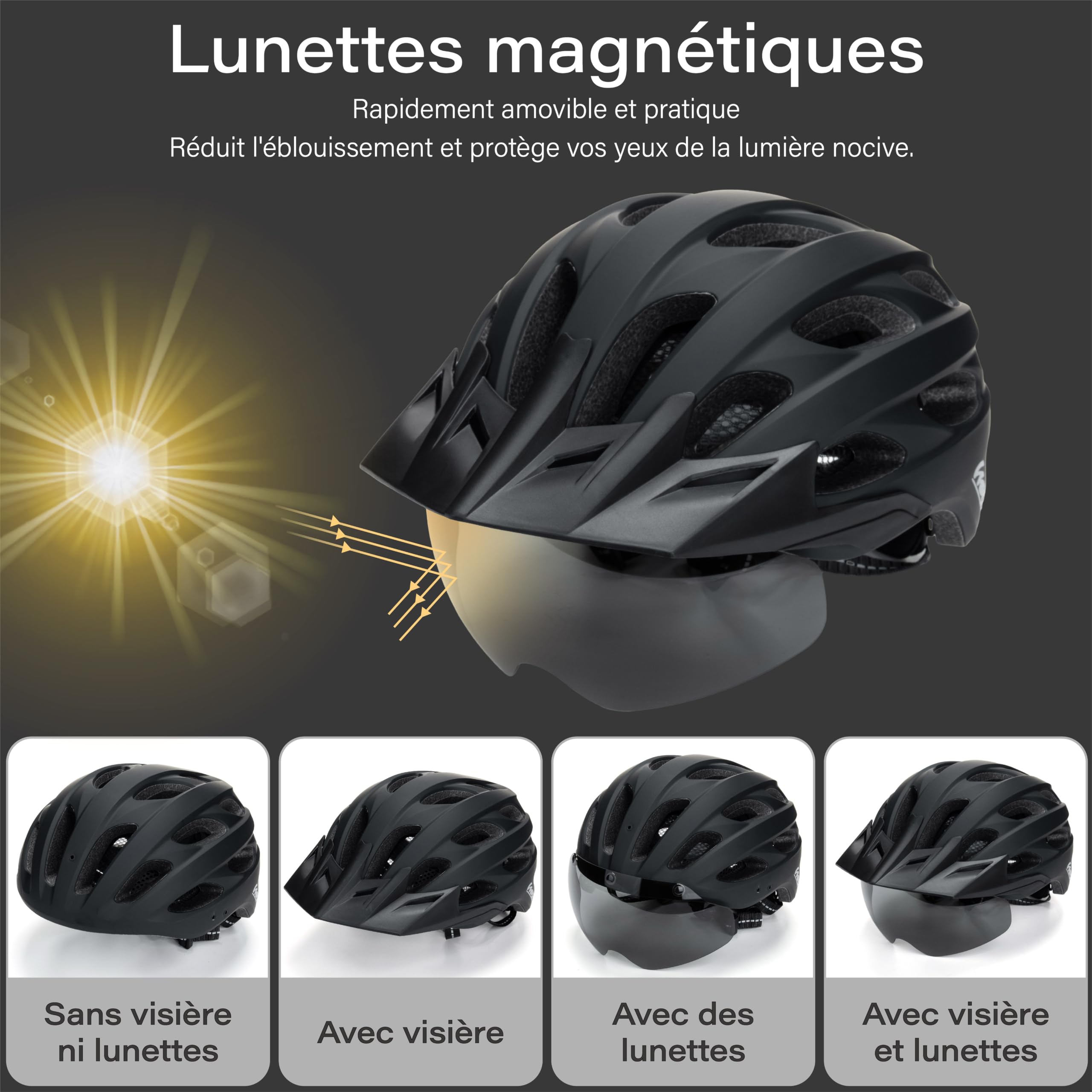 Westt Casque de vélo avec Lampe Rechargeable et visière, Hommes et Femmes