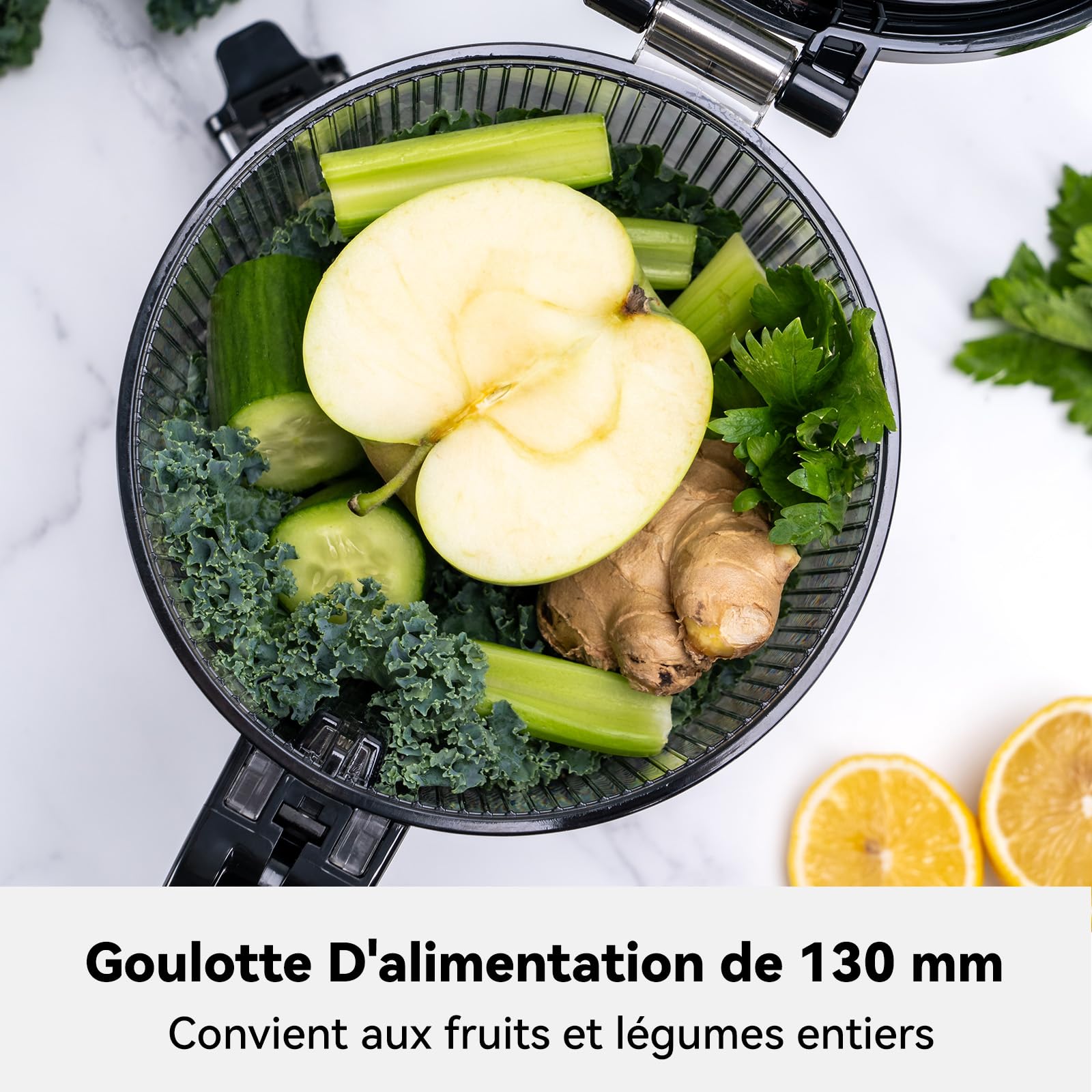 LINKChef Extracteur de Jus,Technologie De Pressage À Froid, Presse-agrumes lent Centrifugeuse, 130 mm Calibro, 250 W, Chambre1,8 L, Facile À Assembler, Pureté du Jus Élevée, Facile à Nettoyer