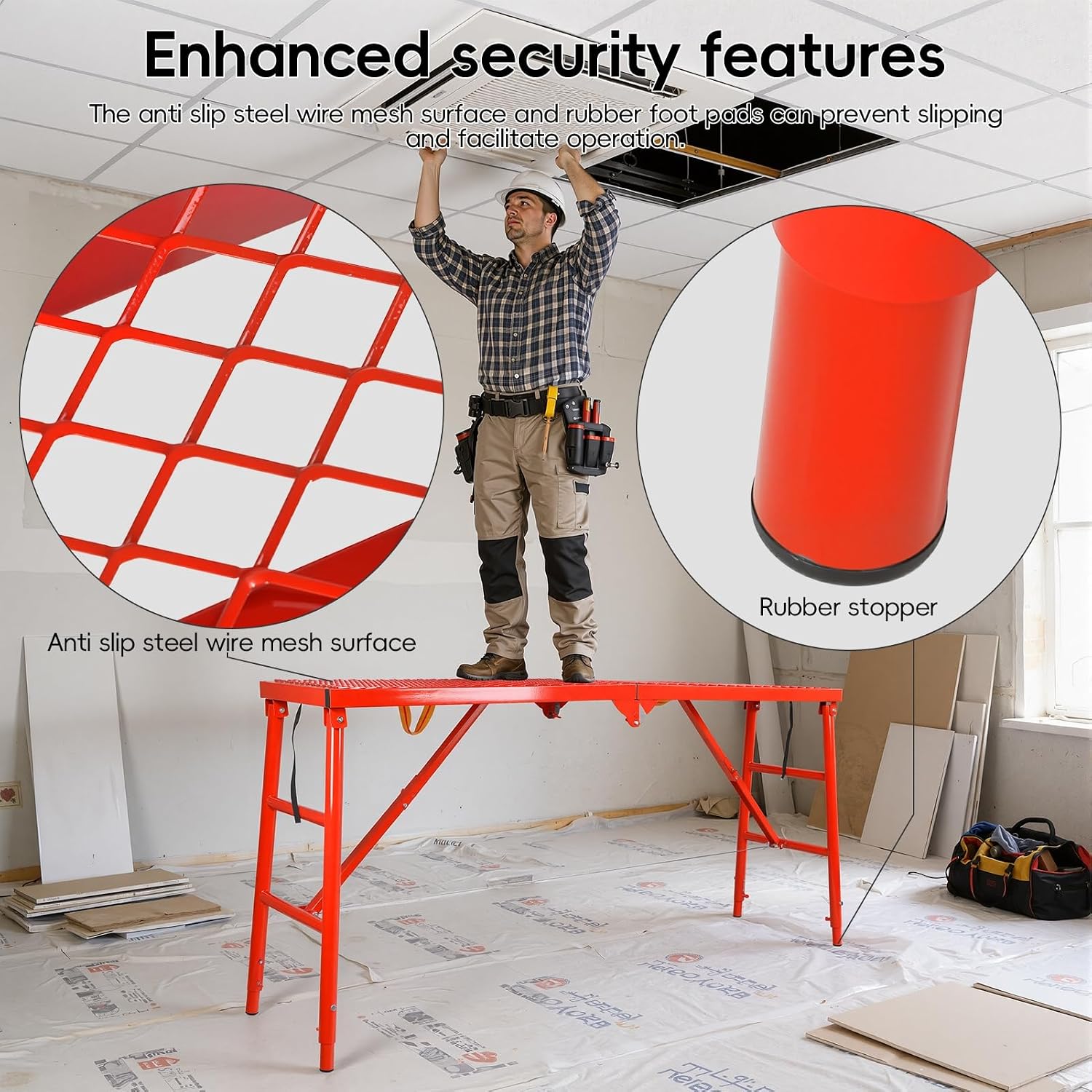 Foldable Scaffolding Platform, 70.8"x15.7"x35.4"-57" Adjustable Height Industrial Step Ladders Portable Heavy Duty Work Platform Non-Slip Mat 1000 Lbs Capacity for Painting Wiring Home Decor 1.8M