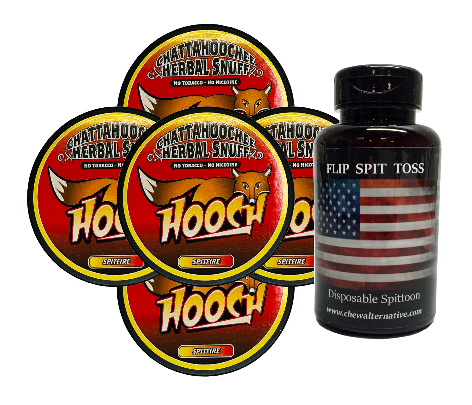 Hooch Herbal SnuffSpitfire Fine Cut 5 Cans with DC Crafts Nation Mud Bud Spittoon - US Flag