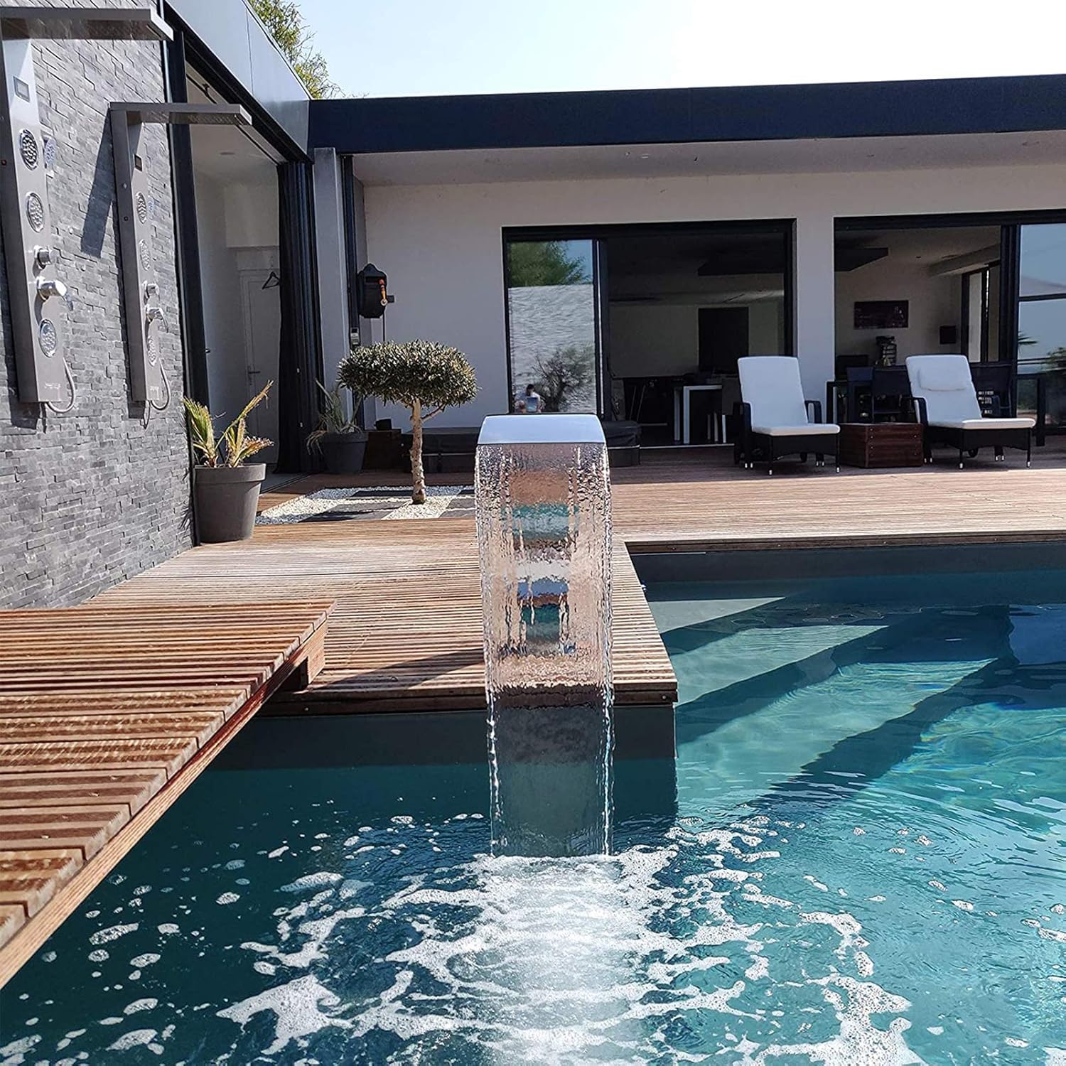 Stainless Steel Waterfall,Pool Fountain Waterfall Fountain Water Resistant Pool Water Waterfall Outdoor Decor Sheer Descent Pond Water Feature 45 X 30 X 60 cm