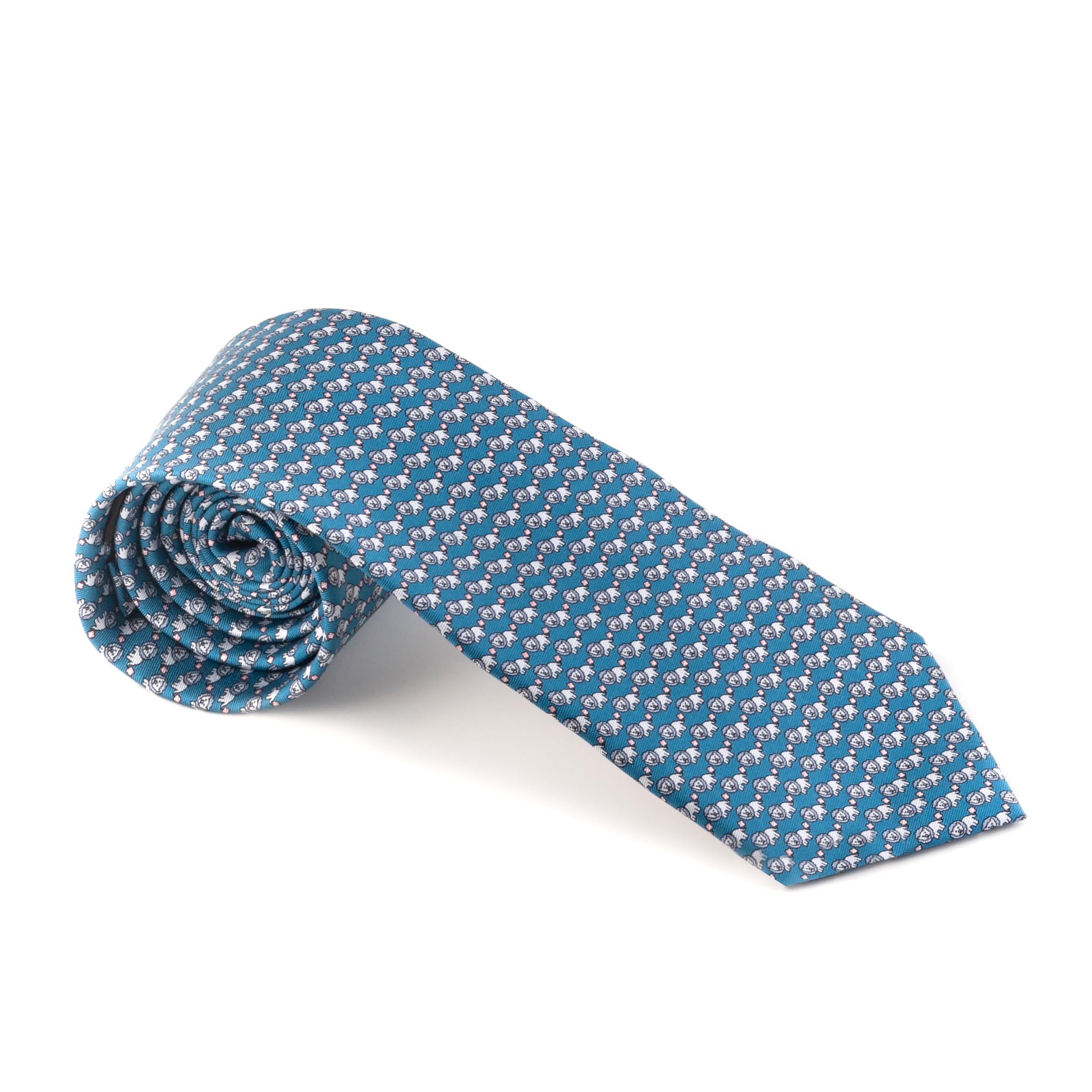 Men's 100% Silk Neckties Lion Printed Tie (Mint Blue)