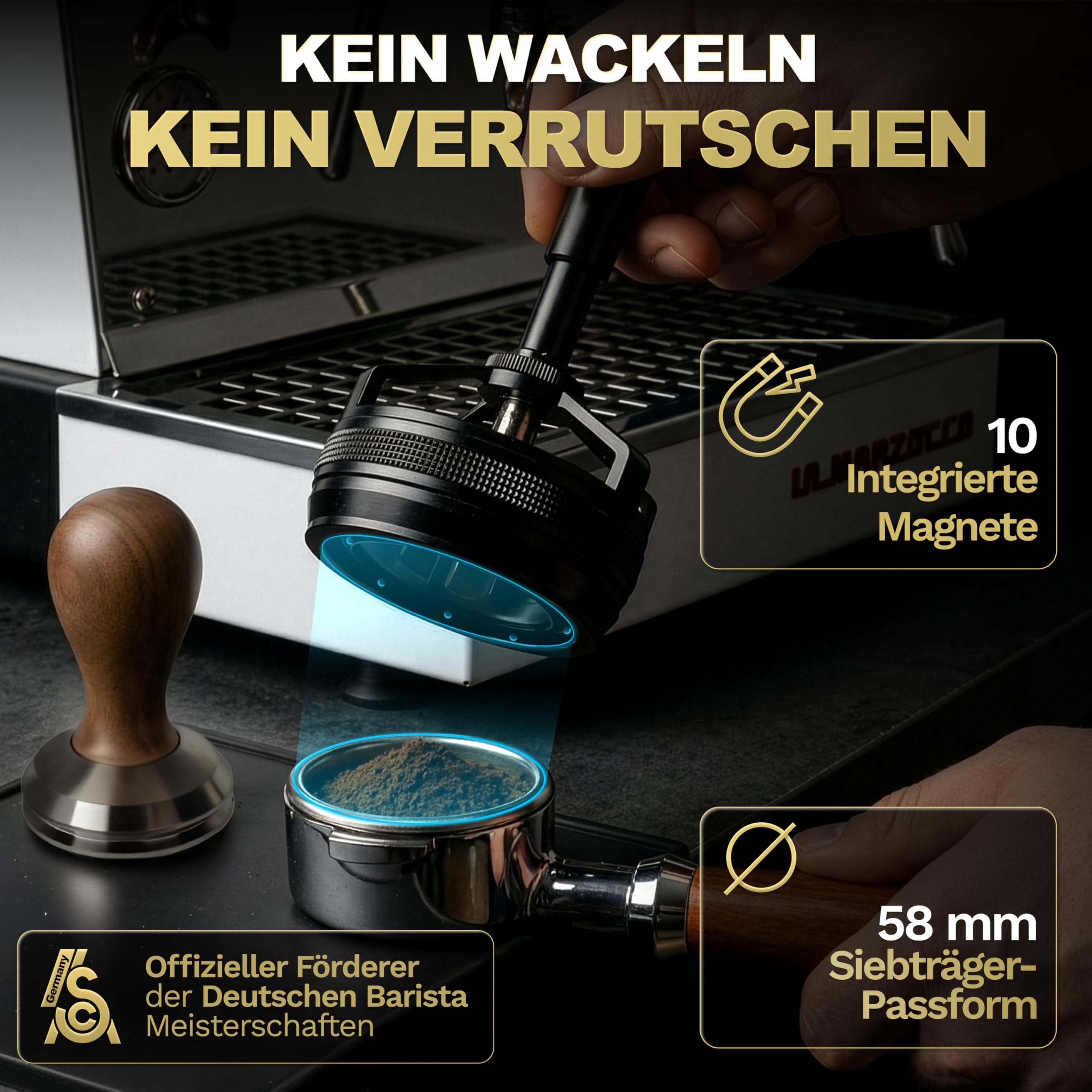 Barista Legends Automatyczne narzędzie WDT – magnetyczne mieszadło do espresso z obrotowymi igłami – równomierne rozprowadzanie mąki do kawy dla idealnej ekstrakcji – kompatybilne z sitkiem 58 mm