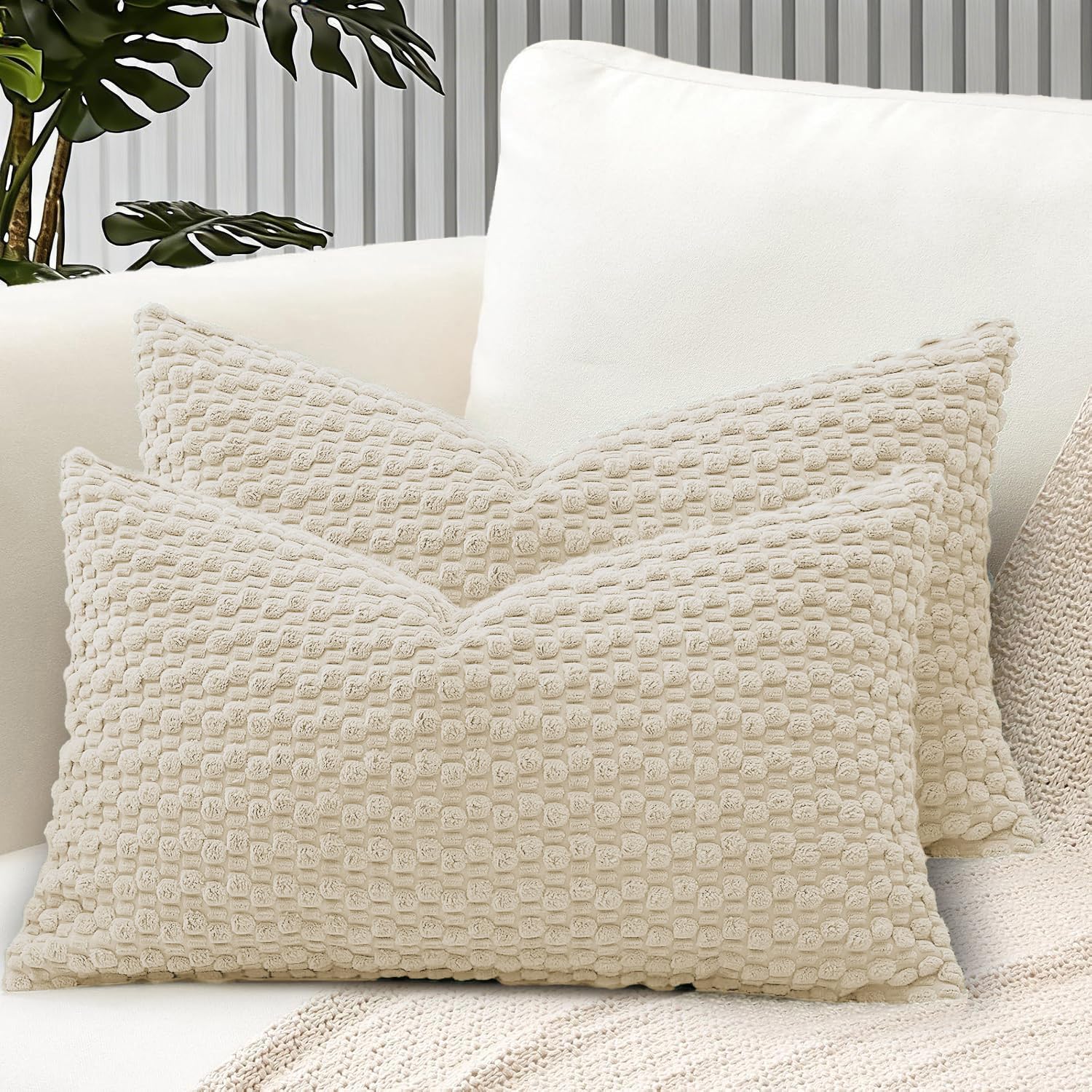 HOMTRYLIC Cushion Covers 30x50 cm Set of 2 Soft Corduroy Decorative Throw Pillows Covers Boho Pillow Cases Farmhouse Pillowcases for Sofa Bed Couch Home Decor, Beige