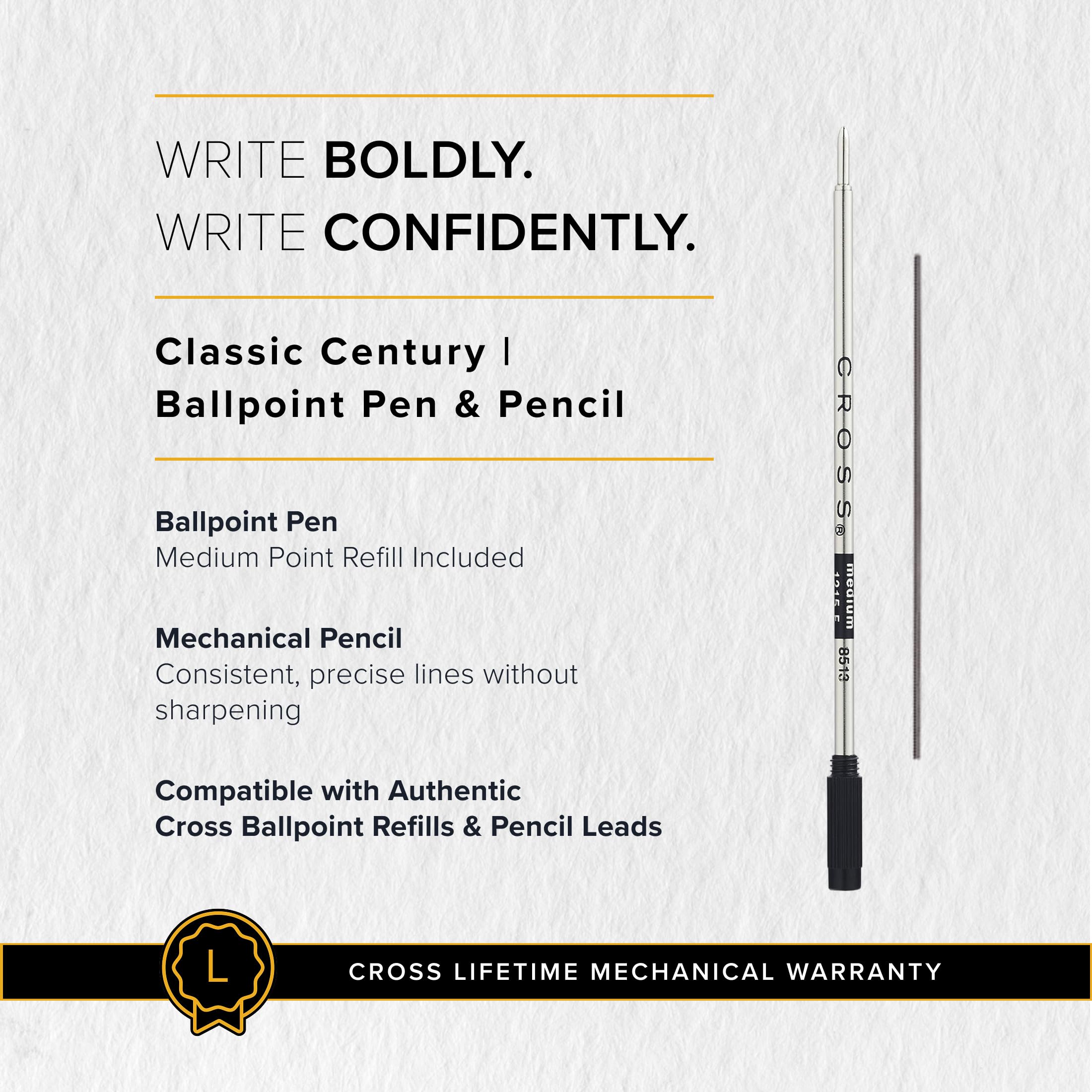 Cross Classic Century Kugelschreiber und Bleistift Set (Strichstäke M und 0,7 mm, nachfüllbar, inkl. Premium Geschenkbox) schwarz-Lack chromplattiert