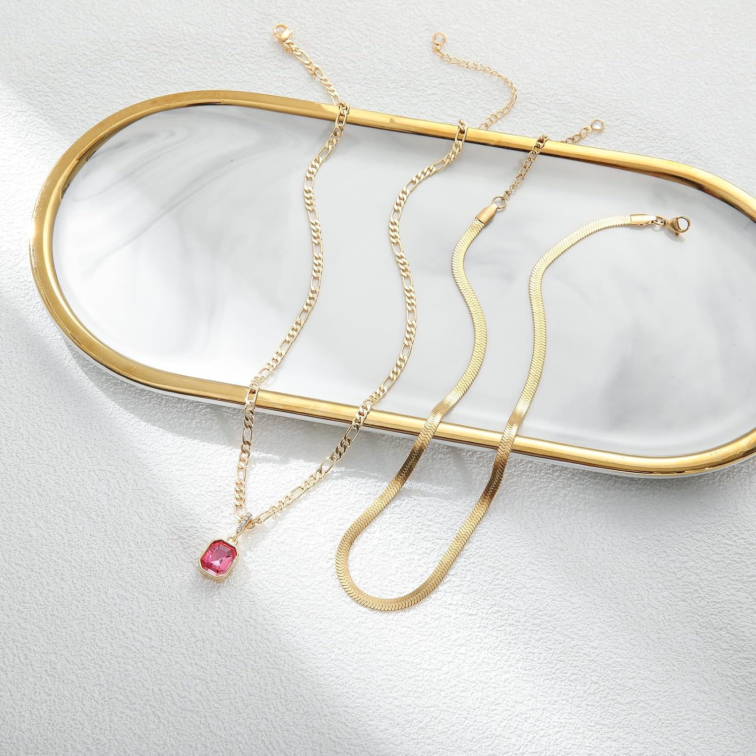 Mesovor Gold Crystal Layered Necklaces for Women Trendy, 18K Gold Plated Statement Crystal Pendant Necklace | Birthstone Necklace Jewelry Gifts - Image 6