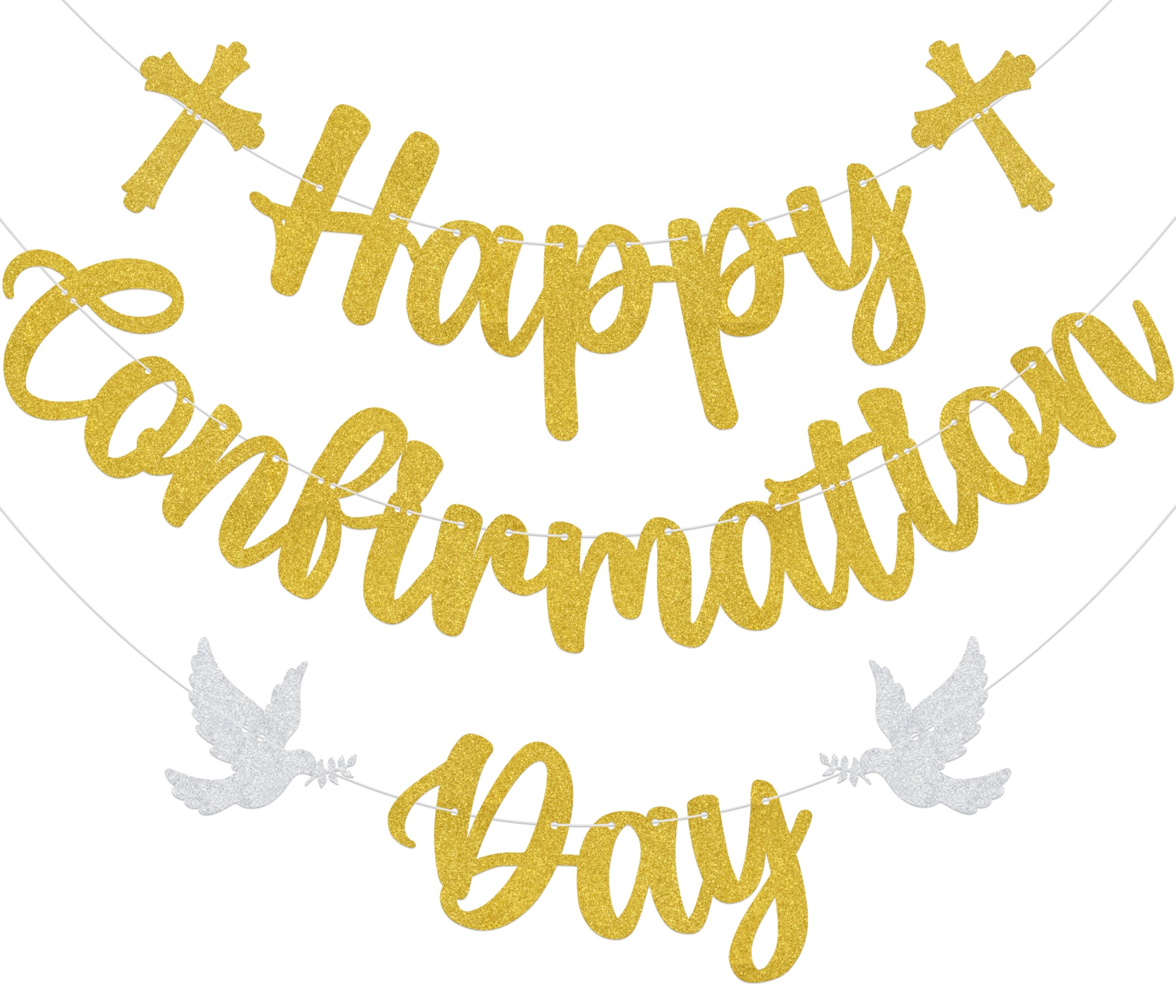 Aumccxz Happy Confirmation Day Banner First Holy Communion Decorations Religious Christening Wedding Baby Shower Birthday Party Decorations Gold