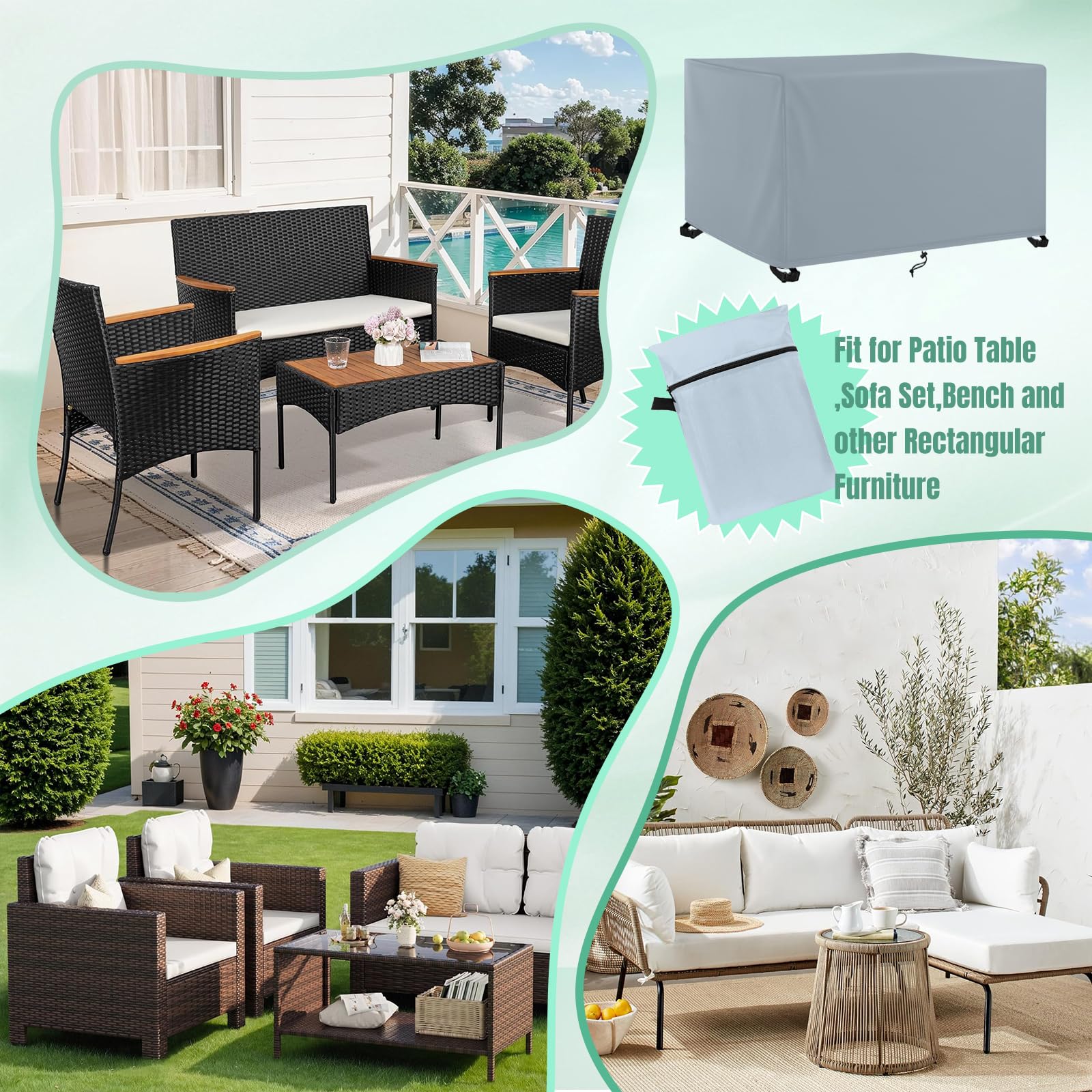 Funda Para Muebles De Exterior, 210 X 120 X 71 Cm, Impermeable, Tela Oxford 420D, Funda