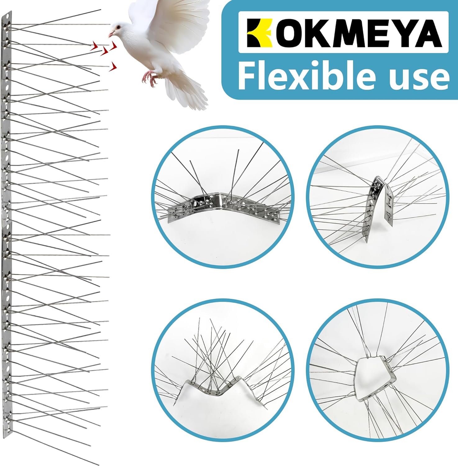 Bird Spikes 31FT, 304 Stainless Steel Bird Deterrents Spikes for Outside to Keep Birds Away Birds Scare Devices Outdoor 38Pcs