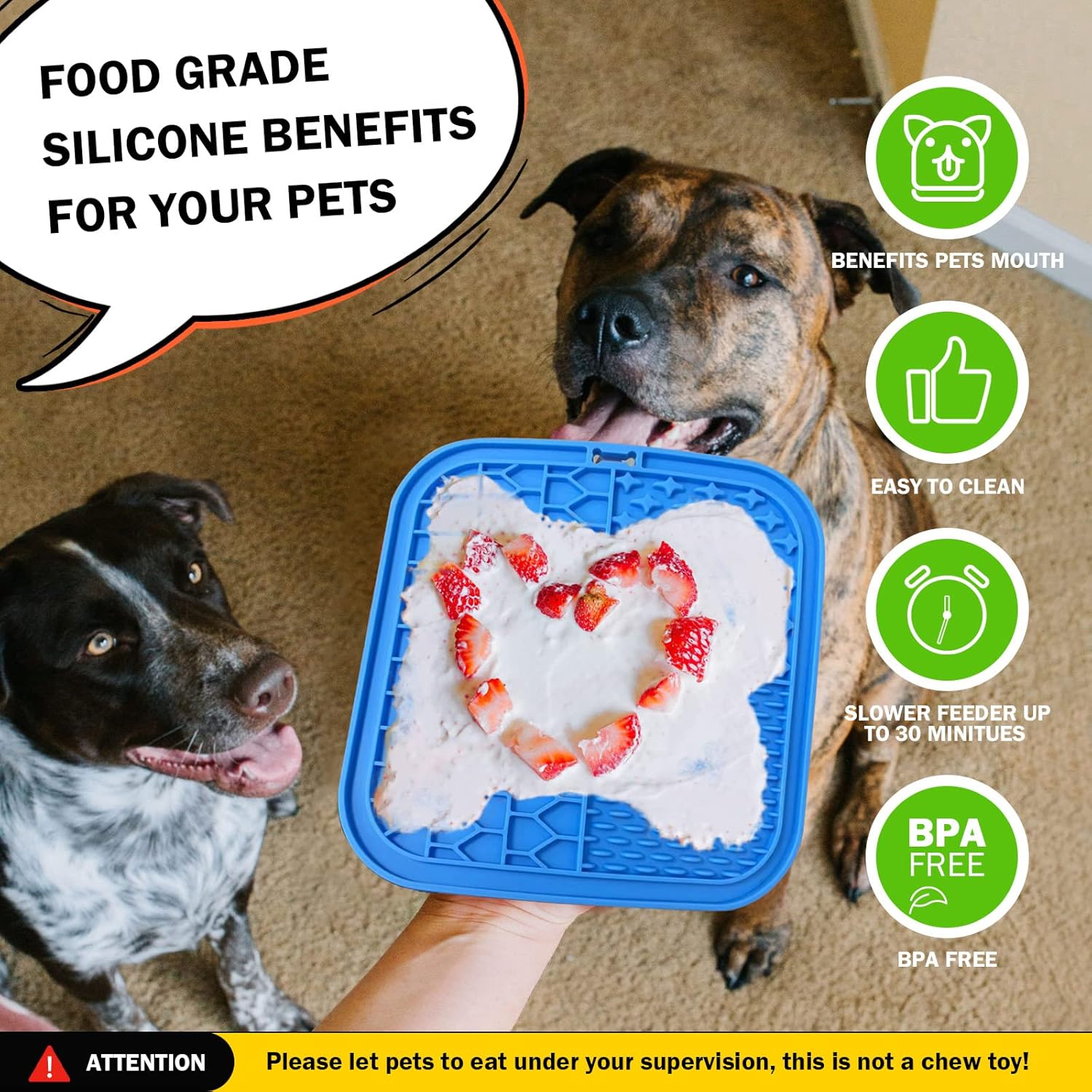 Licking Mat for Dogs, Dog Licking Mat Slow Feeder Dog Bowls, Peanut Butter Lick Pad with Suction Cups for Anxiety Relief Perfect for, Treats, Yogurt BPA Free (2 Pack)