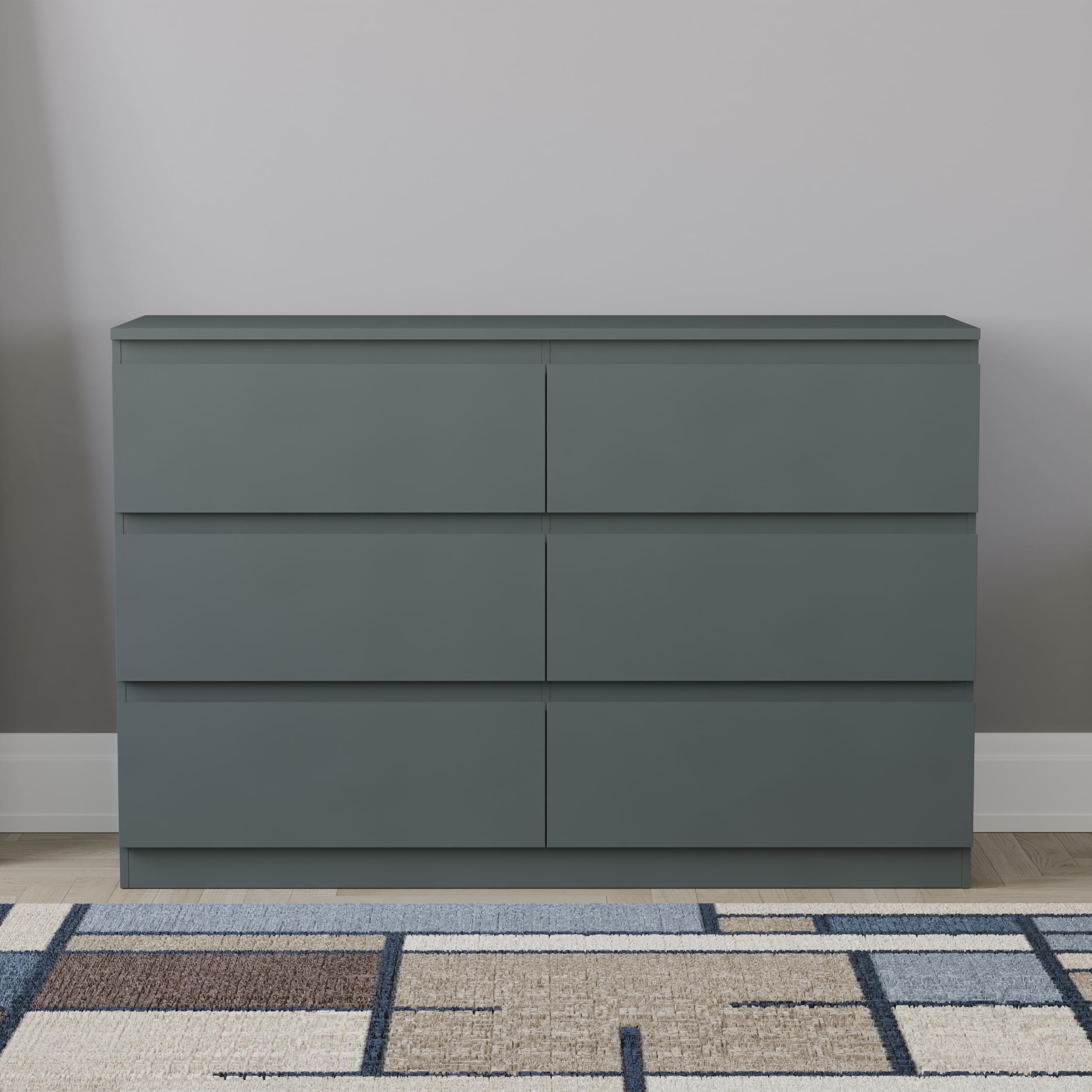 Vida Designs 6 Drawer Chest of Drawers | Jasper Green | Space-Saving Storage | 74H x 120W x 40D cm | Smooth Metal Runner | Engineered Wood | Modern Bedroom Chest of Drawers Unit