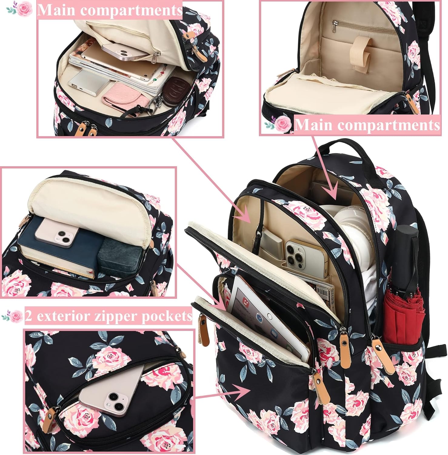 Leaper Cute Cat Printing Laptop Backpack Water-resistant College Backpack Bookbags Travel Bag Casual Bag Satchel Gary - Image 5