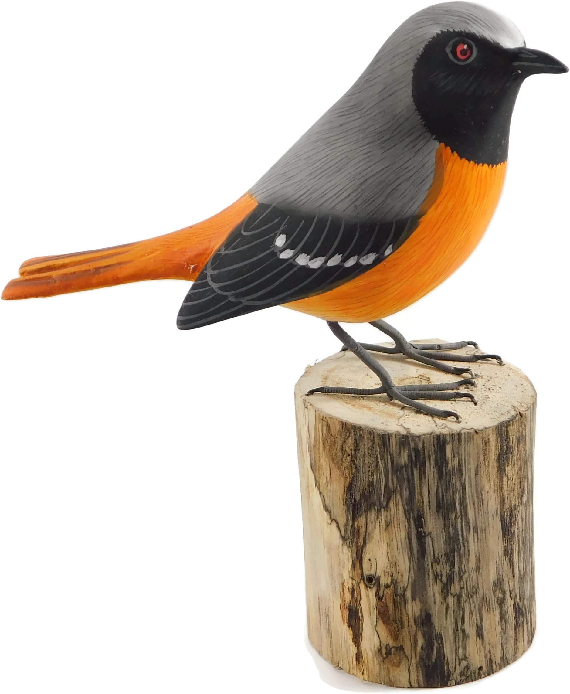 Brave Wings Hand Carved Wooden - Redstart (Phoenicurus phoenicurus) Bird on Log - Wood Ornament Sculpture Figurine Statue Unique Table Decoration Home Decor Gift for Christmas - 3529