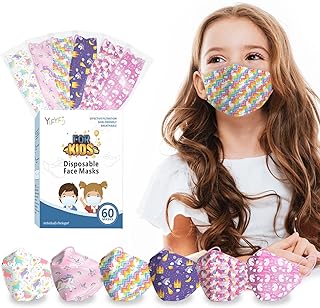 KF94 Kids Face Mask Disposable, 60 Pack Individually Wrapped Masks,4-Ply Breathable Safety Masks for Boys and Girls
