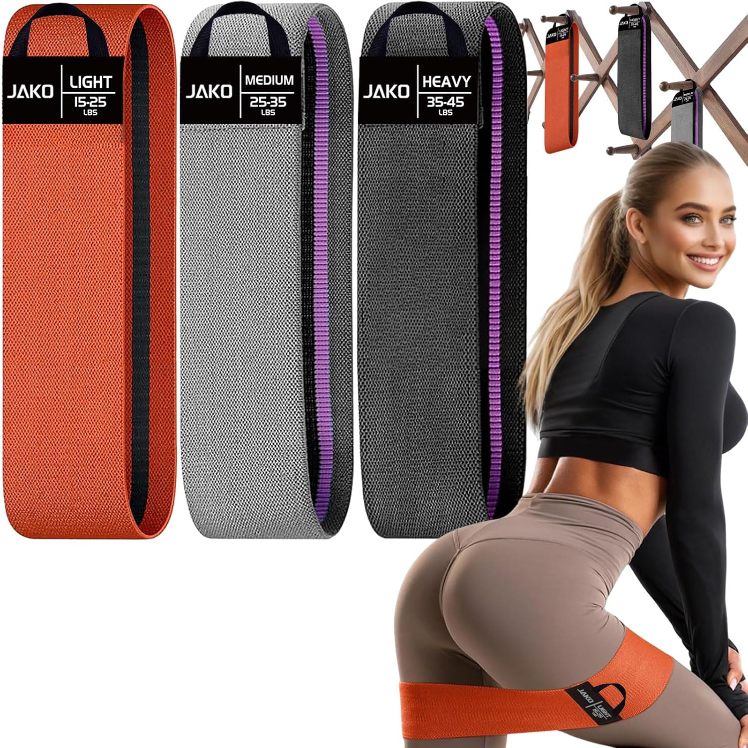 Non-Slip Hip Resistance Bands for Working Out – Fabric Elastic Exercise Bands Strength Training, Physical Therapy, Pilates & Yoga – Booty Workout Bands for Women/Men Legs & Thigh Glutes
