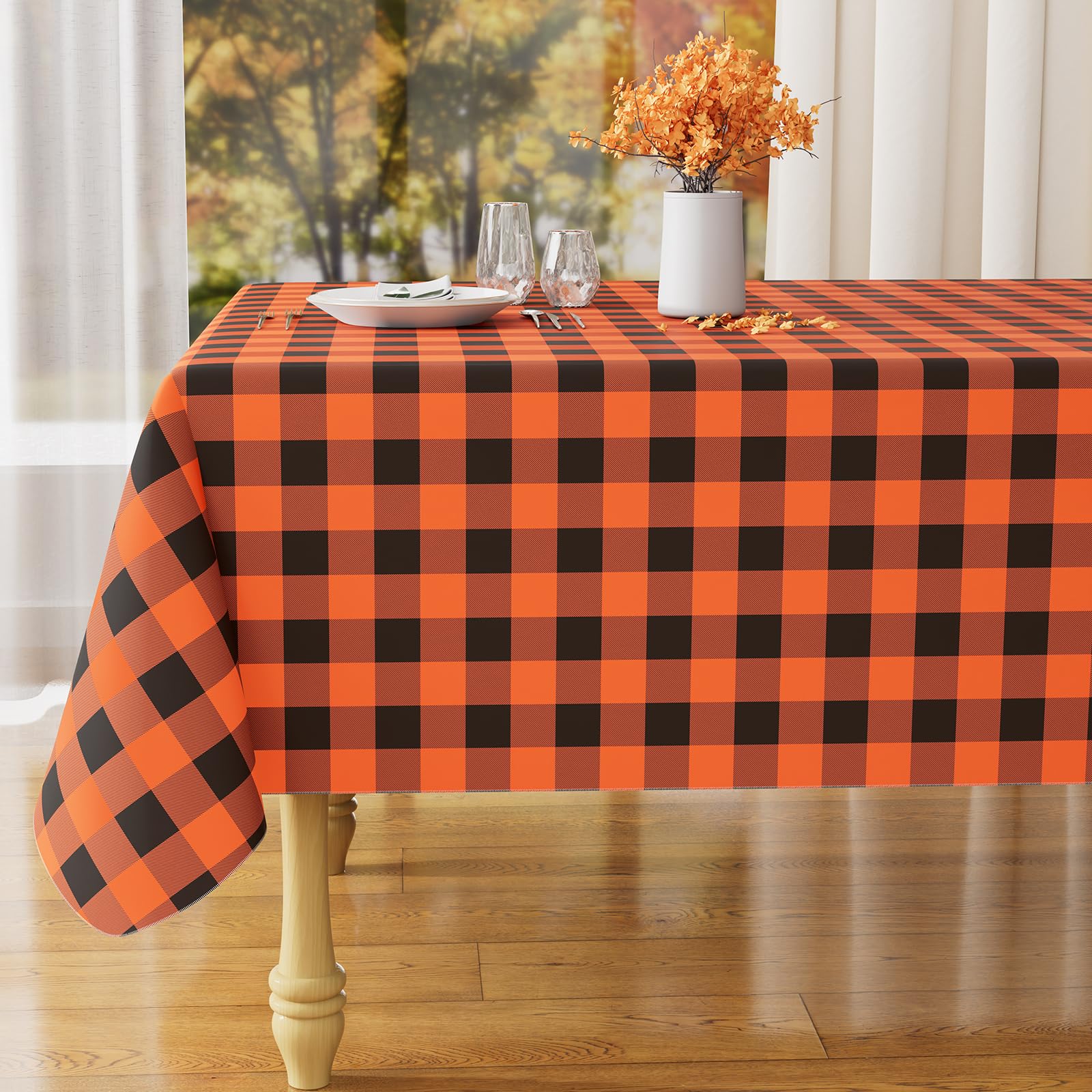 Nappe en vinyle rectangulaire orange et noir misaya 152x259 cm